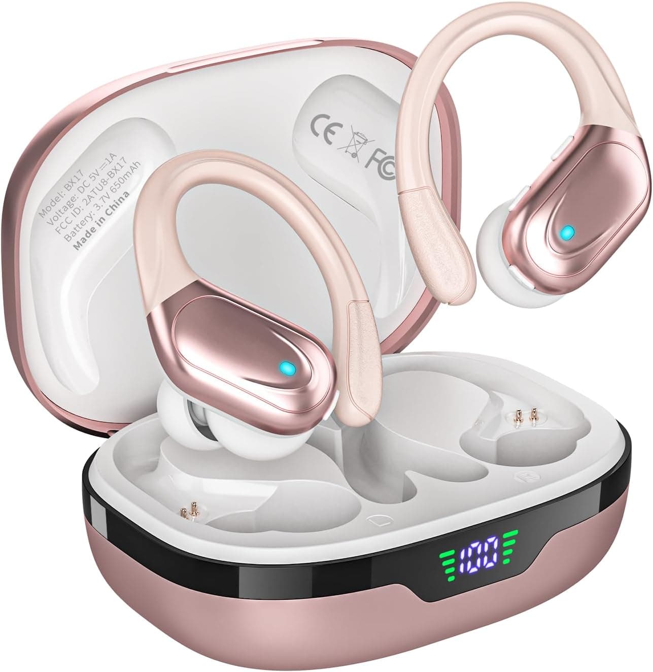 Wireless Earbuds, Sports Bluetooth Headphones, 80Hrs Playtime Ear Buds with LED Power Display, Noise Canceling Headset, IPX7 Waterproof Earphones for Workout/Running