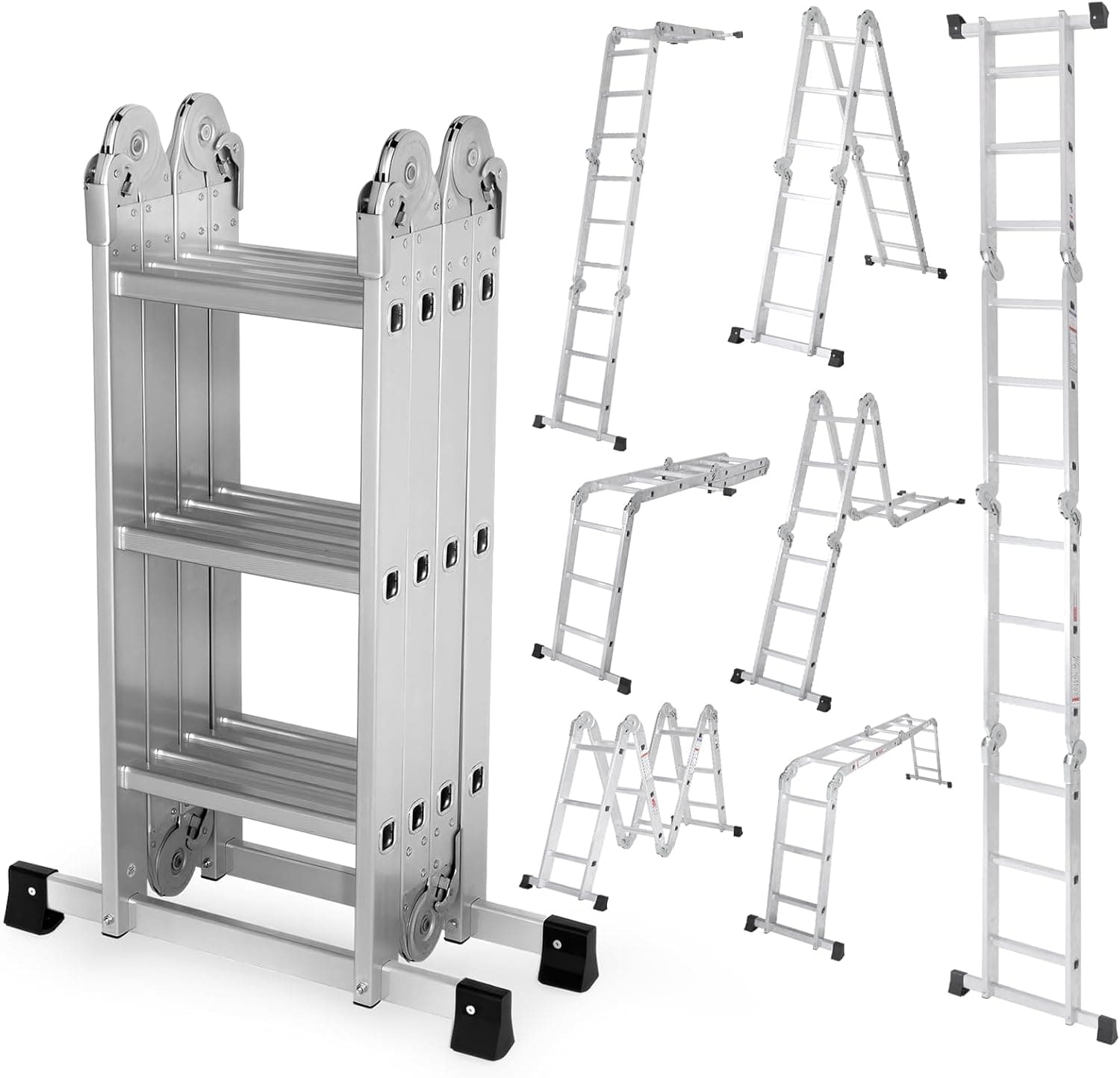 DUMOS Multi-Purpose Folding Ladder, 7 in 1 Aluminium Heavy Duty Collapsible Tall Extension Adjustable Step Ladder for Home Roof RV Work Painting