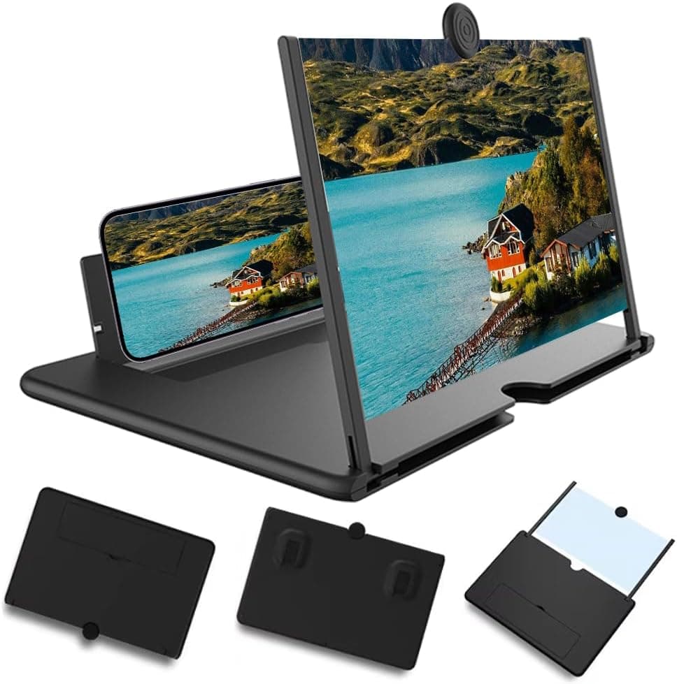 Mobile Phone Magnifier Screen, 3D HD Magnifying Projector Screen Enlarger, Foldable Phone Stand with Screen Amplifier for Movies Videos Gaming, Compatible with All Smartphones (Black, 10inch)