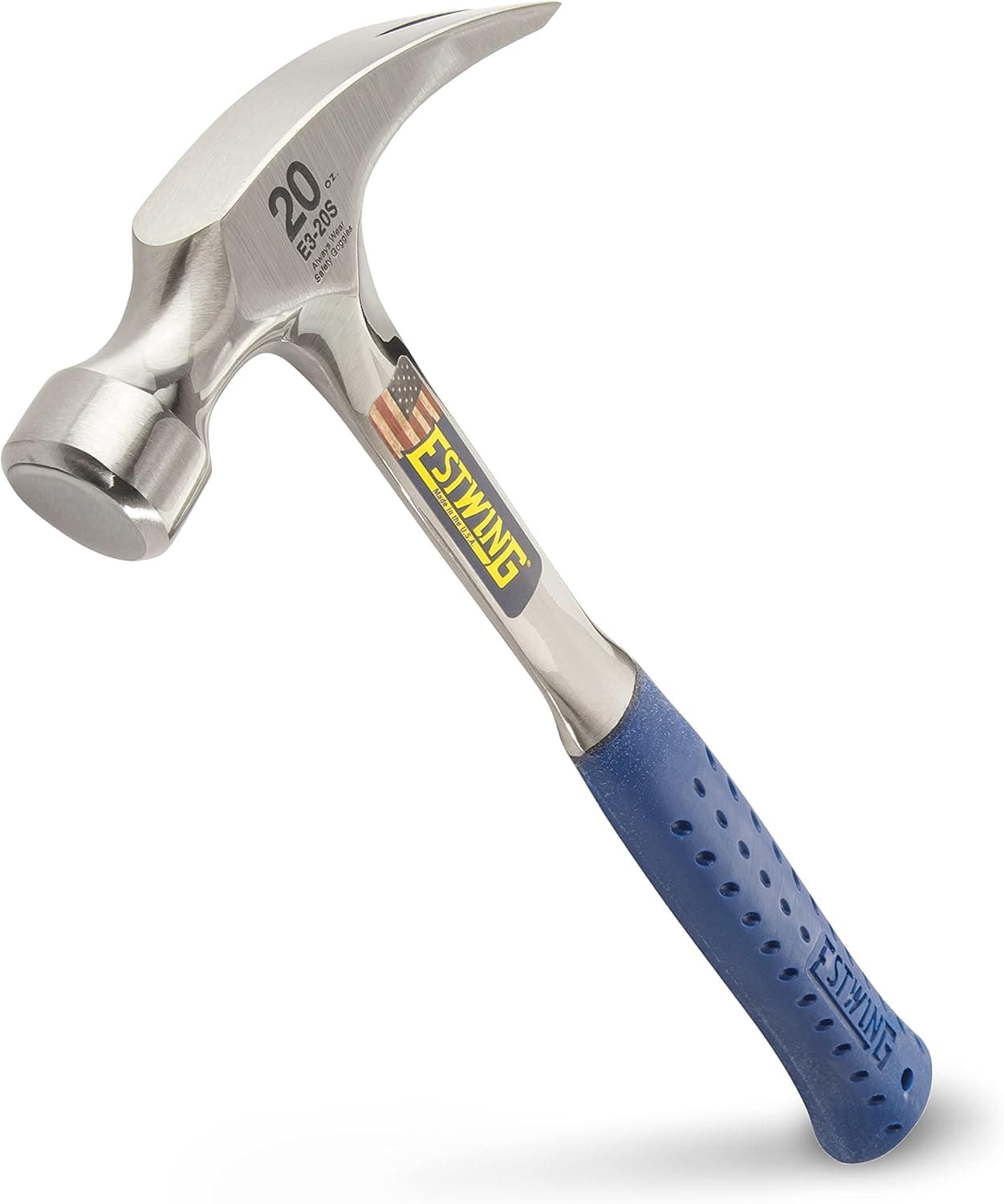 ESTWING Hammer - 20 oz Straight Rip Claw with Smooth Face & Shock Reduction Grip - E3-20S