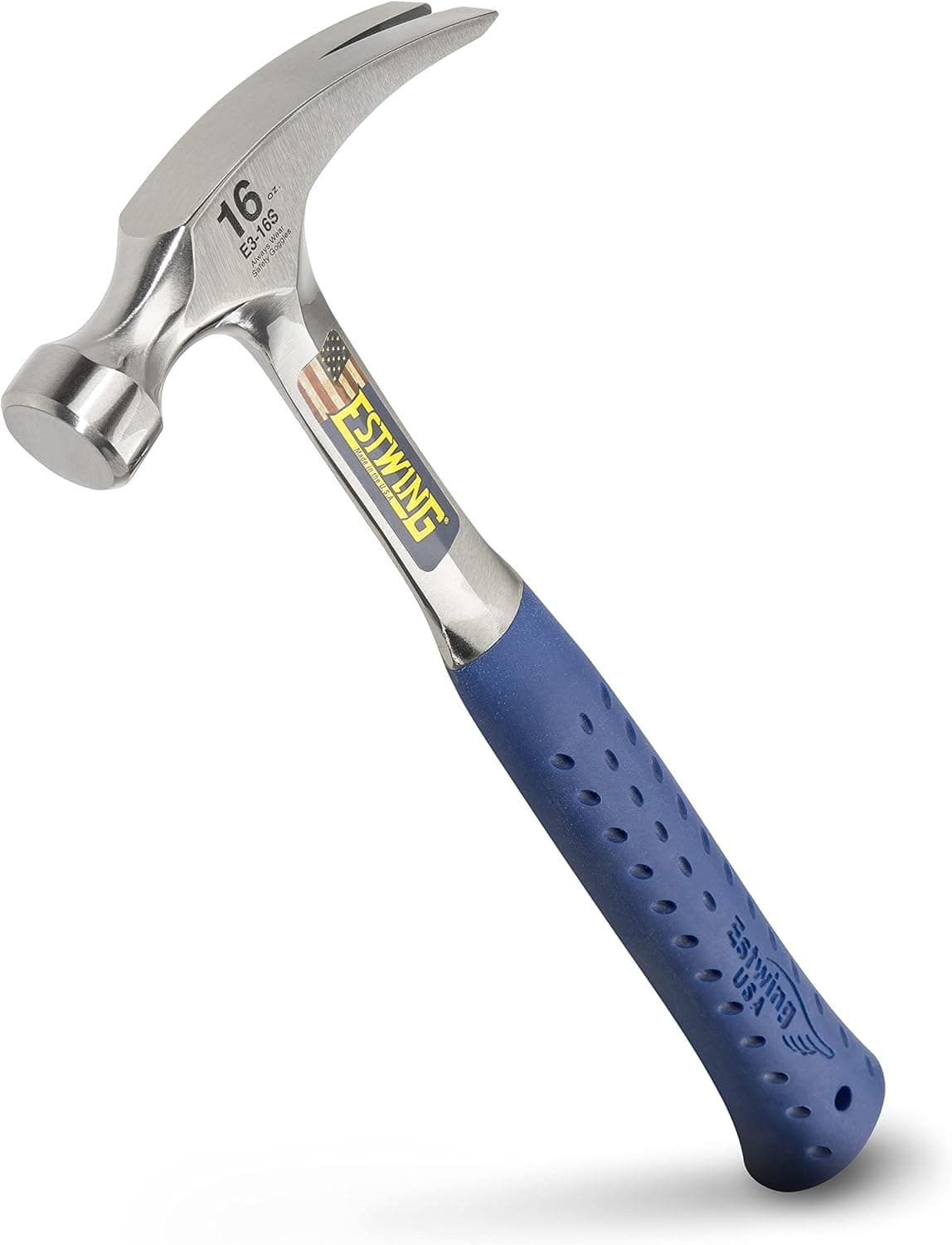 ESTWING Hammer - 16 oz Straight Rip Claw with Smooth Face & Shock Reduction Grip - E3-16S