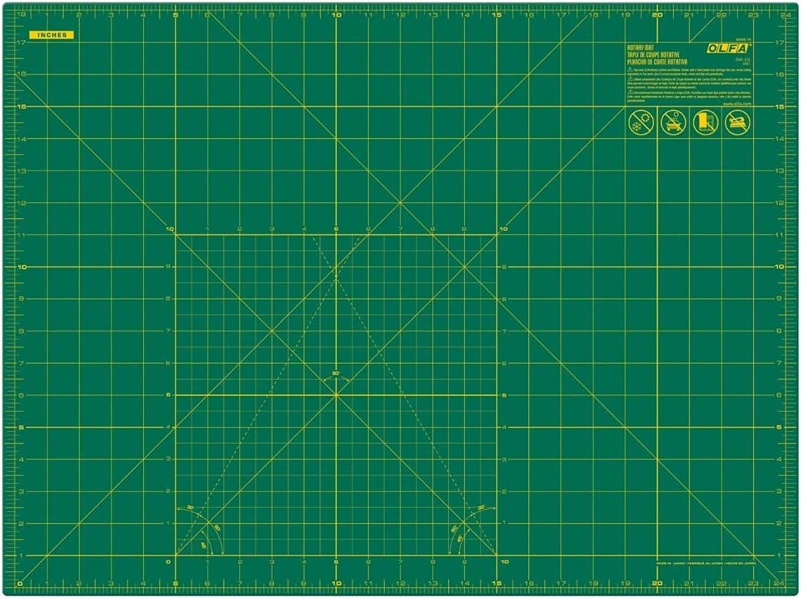 OLFA 18" x 24" Self Healing Rotary Cutting Mat (RM-SG) - Double Sided 18x24 Inch Cutting Mat with Grid for Quilting, Sewing, Fabric, & Crafts, Designed for Use with Rotary Cutters (Green)