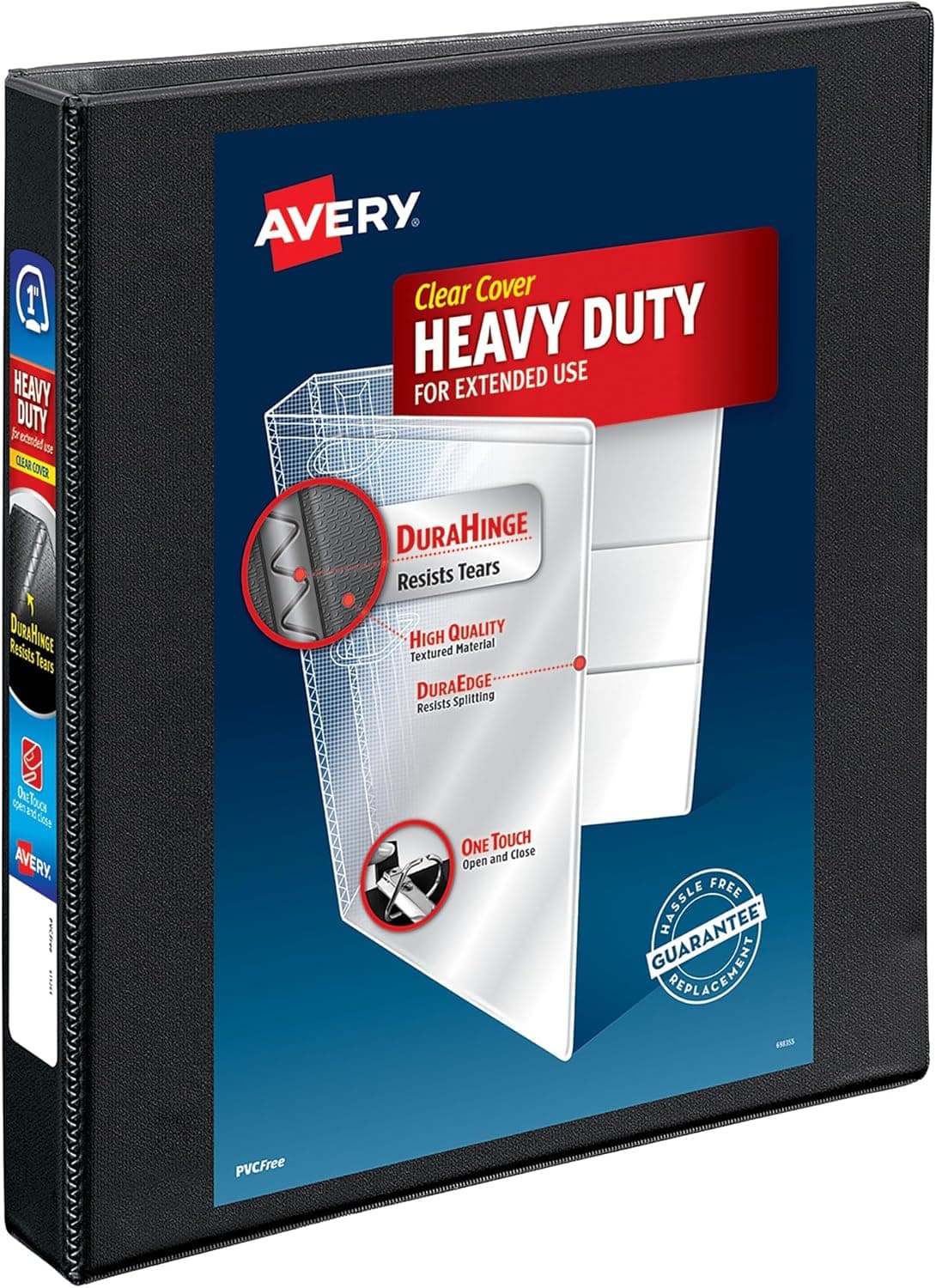 Avery Heavy-Duty View 3 Ring Binder, 1" One Touch Slant Rings, Holds 8.5" x 11" Paper, 1 Black Binder (05300)