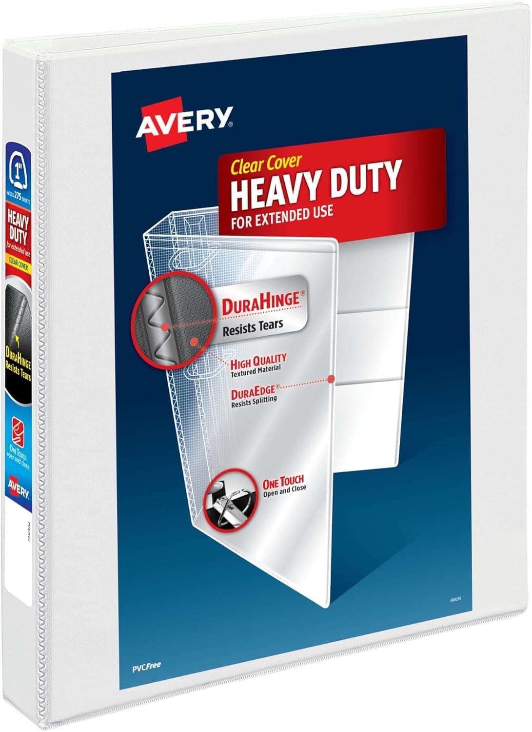 Avery Heavy-Duty View 3 Ring Binder, 1" One Touch EZD Rings, 275-Sheet Capacity, 1.4 Inch Wide Spine, Great for Home, School Supplies, Office, or Organization Needs, 1 White Binder (79199)