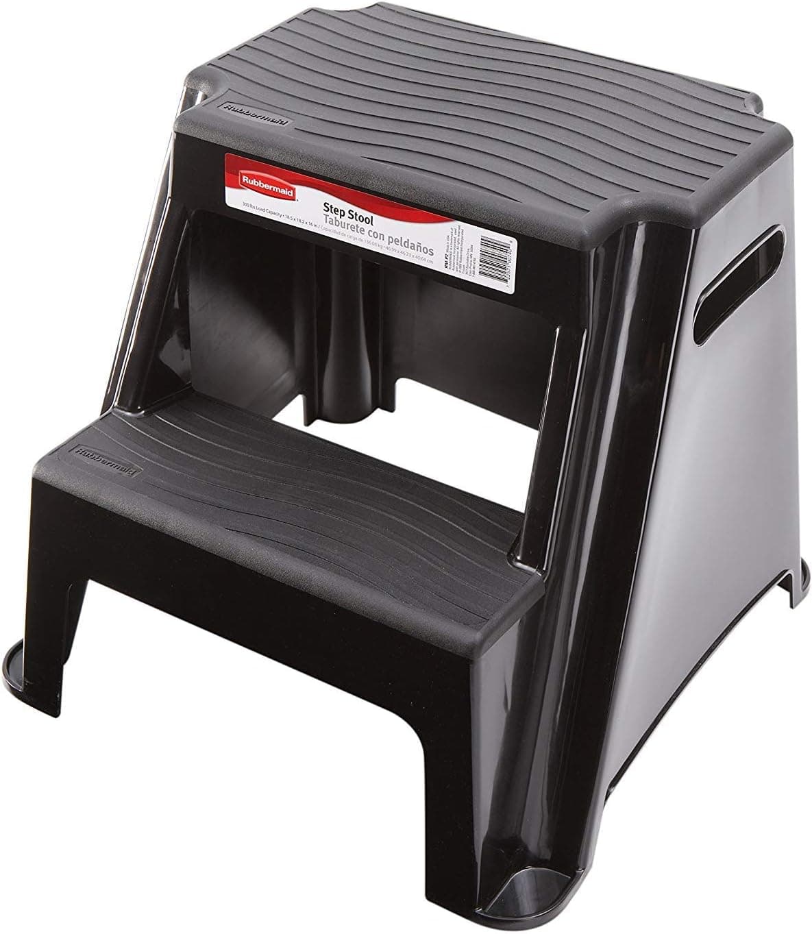 Rubbermaid 2-Step Molded Plastic Step Stool, Lightweight with Slip Resistant Treads and Non-Slip Feet, Black (Amazon Exclusive)