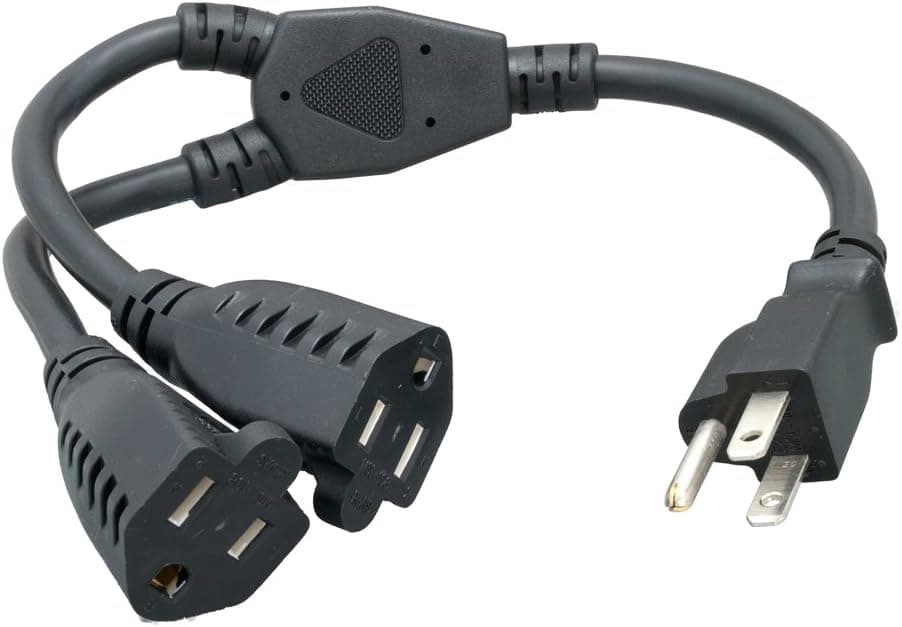 Power Cord Extension and Splitter, NEMA 5-15P to NEMA 5-15R x 2, 16 AWG, 13A, 125V (ZWACPQAG-14) Black