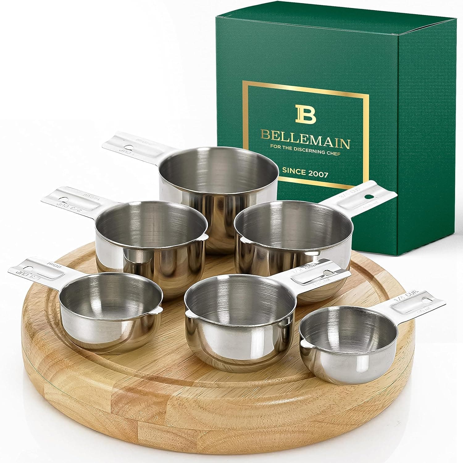Bellemain One-Piece Stainless Steel Measuring Cups Set of 6 – Nesting Metal Measuring Cups for Kitchen – Dry & Liquid Measurements (ML & OZ), Rust-Resistant, Dishwasher Safe, Ergonomic Design