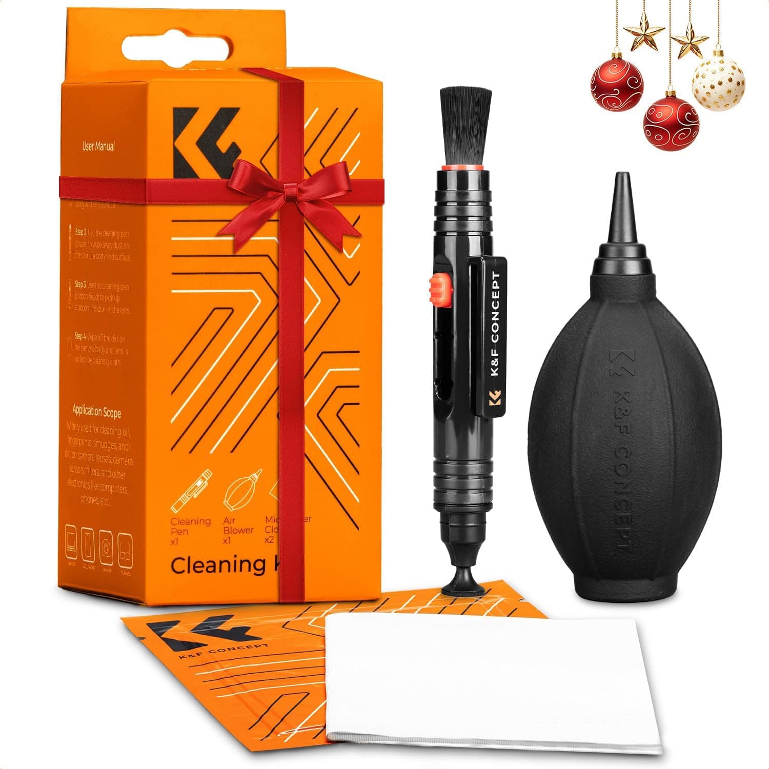 K&F CONCEPT 4-in-1 Camera Lens Cleaning Kit with Lens Cleaning Pen, Camera Air Blower, Microfiber Cleaning Cloth, Lens Cleaner Kit for Canon Nikon Pentax Sony DSLR Camera Lens Filter Cell Phones