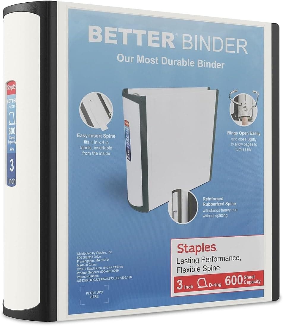 Staples 702879 Better 3-Inch D 3-Ring View Binder White (15125-Cc)
