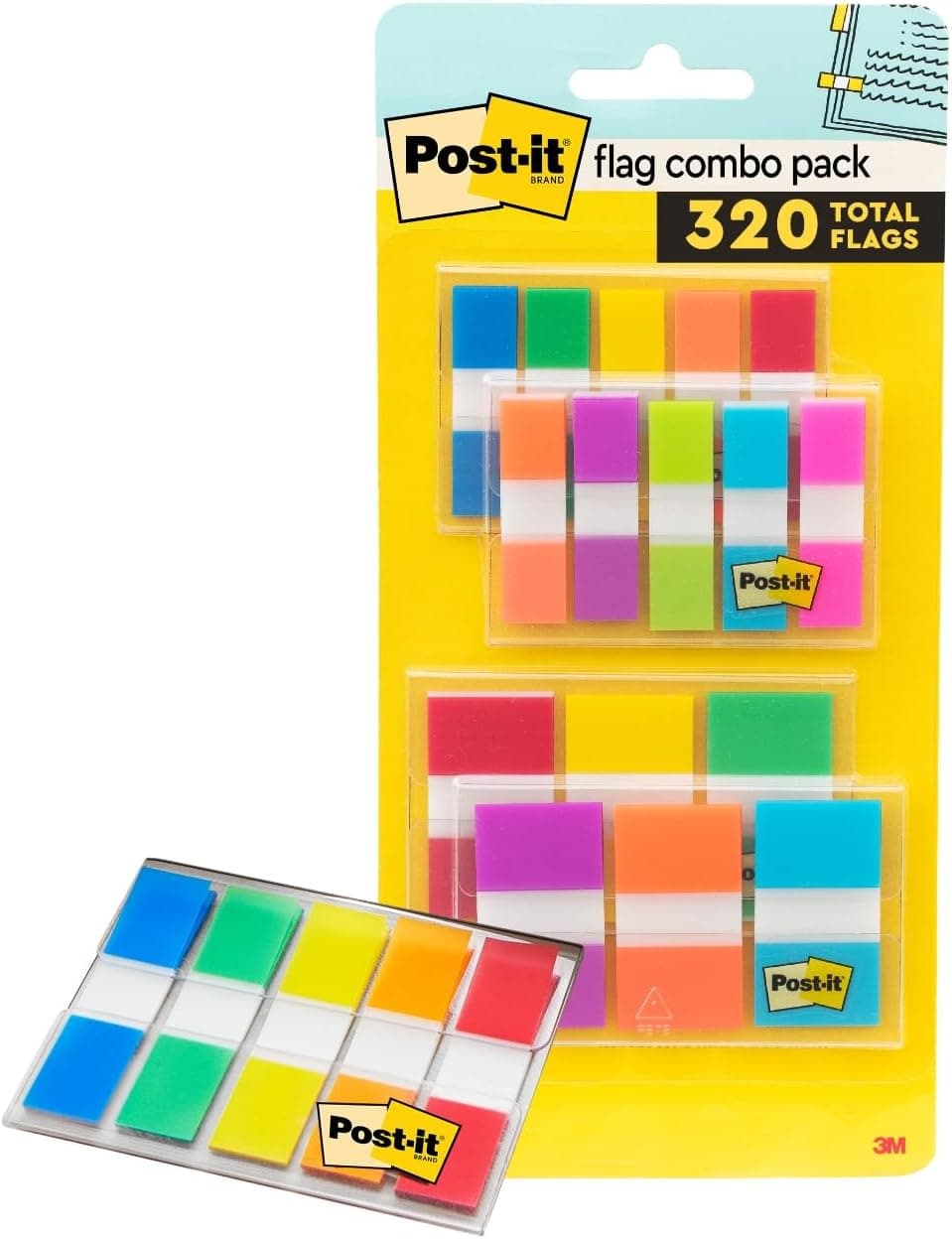 Post-it Flags Combo Pack, 4 On-The-Go Dispensers/Pack, 120 .94 in Wide and 200 .47 in Wide Flags, Assorted Colors (683-XL1)