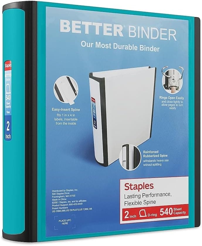 STAPLES Better Binder, 2-Inch, Teal