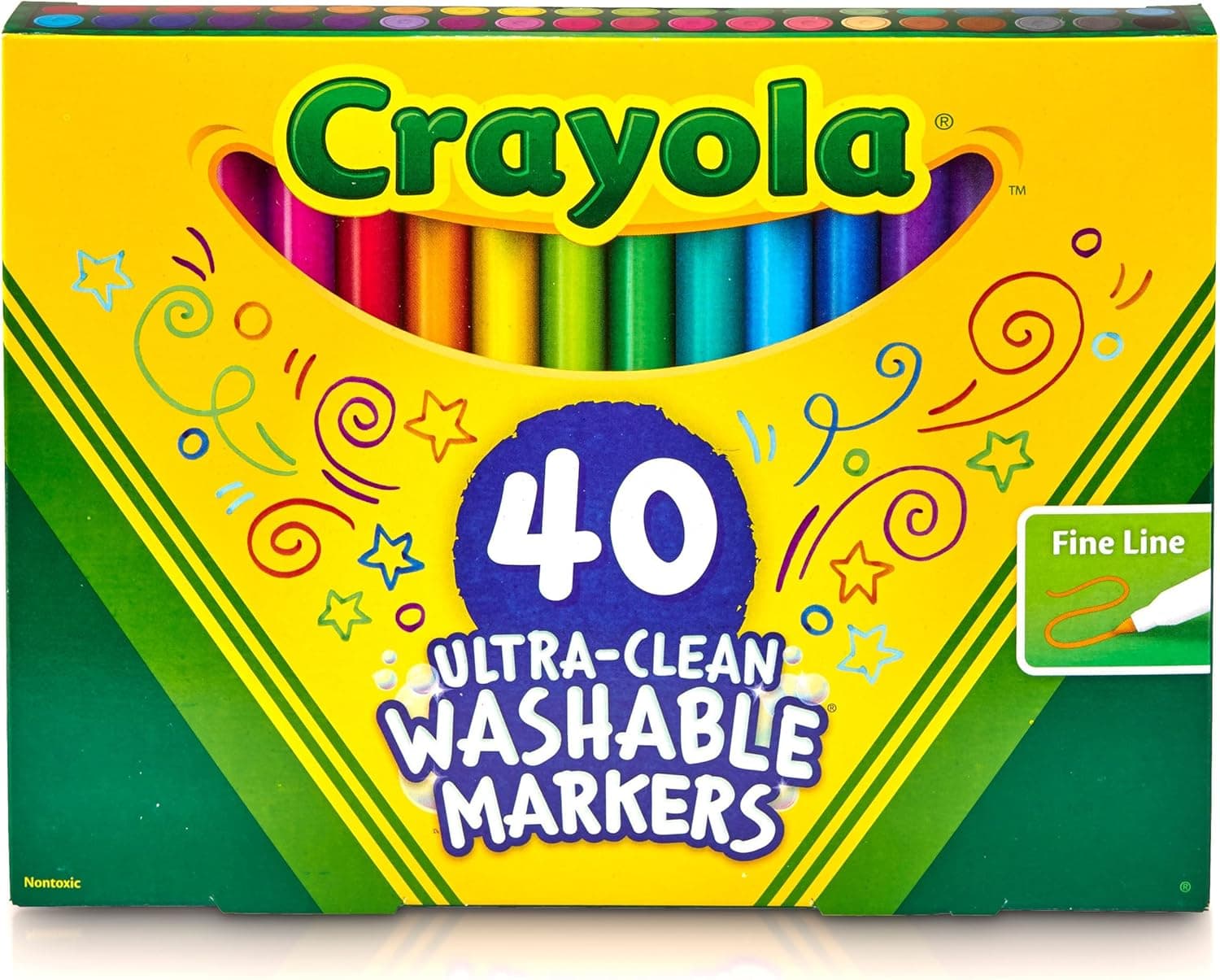 Crayola Ultra Clean Fine Line Washable Markers (40ct), Colored Markers for Kids, Fine Tip, Coloring Book Art Supplies, Gifts for Kids, Ages 3, 4, 5