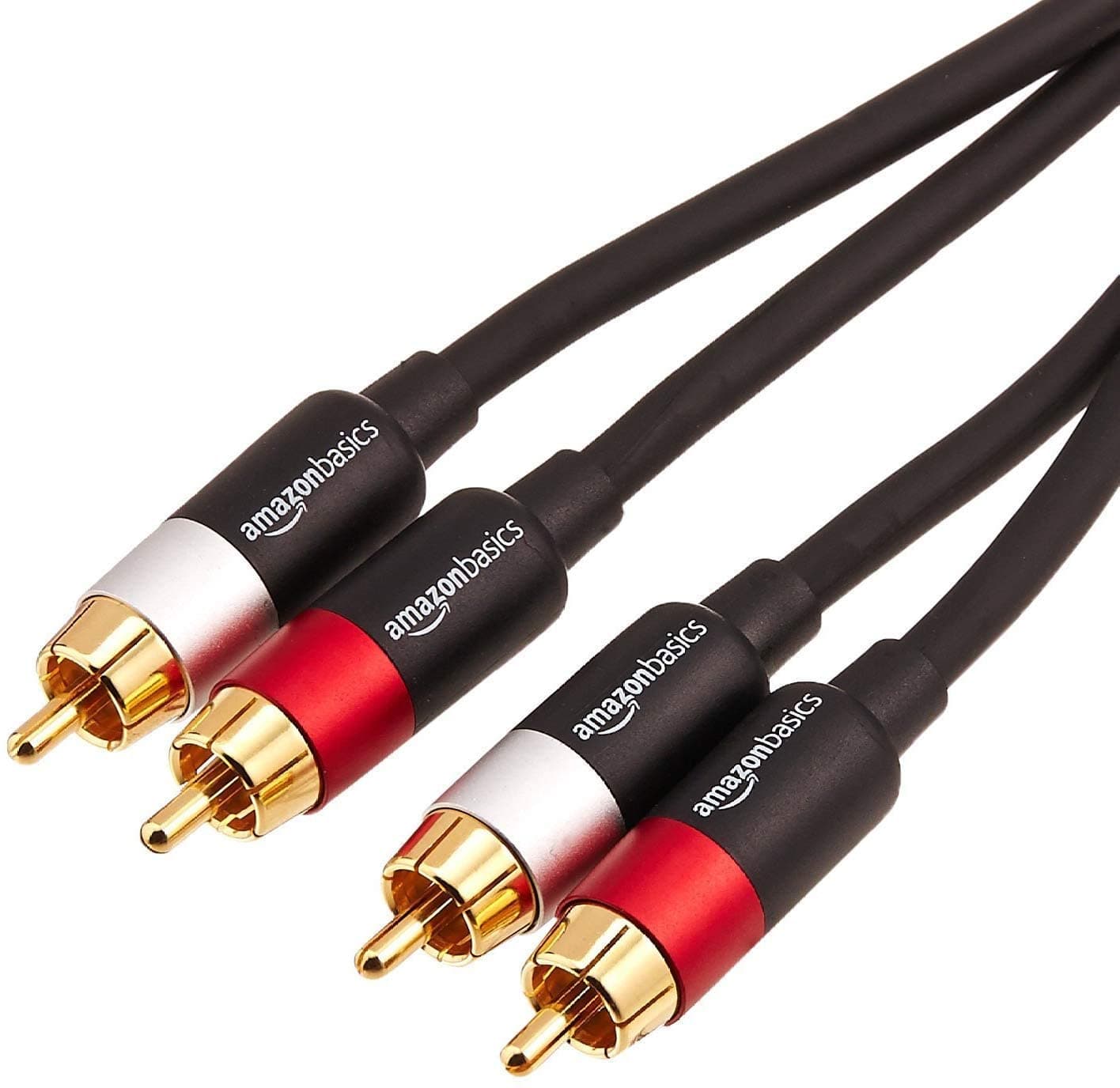 Amazon Basics 2 RCA Audio Cable for Amplifier,Active Speakers or Subwoofer with Gold-Plated Plugs, 15 Feet, Black