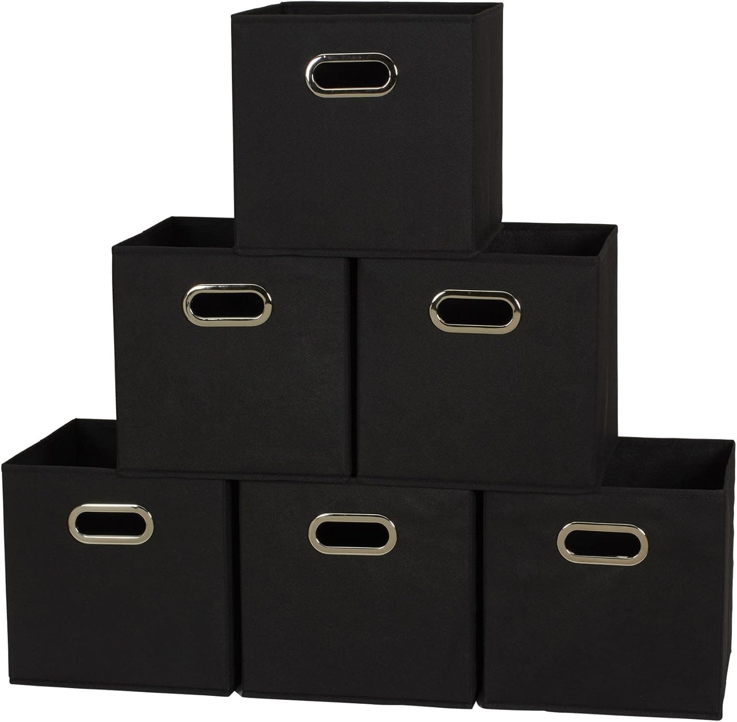 Household Essentials Foldable Fabric Storage Cubes 6-Pack – 11x11x11 Stackable Non-Woven Bins with Chipboard Sides & Grommet Handles – Closet, Shelf, Nursery, or Office Organizer – Black