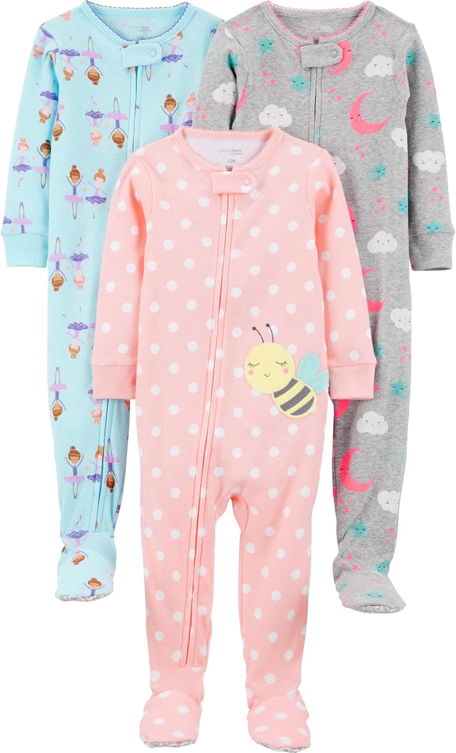 Simple Joys by Carter's Girls 3-pack Snug Fit Footed Cotton Pajamas