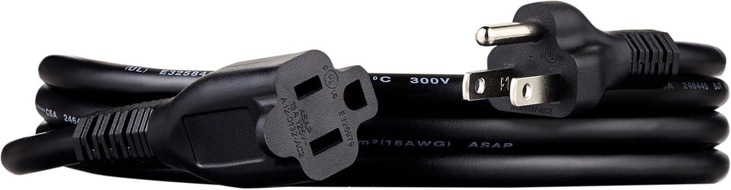 Amazon Basics Extension Cord, 6 Ft, 3 Prong Outlet Extender, Indoor Extension Cord, 13 Amps, 125V, Black