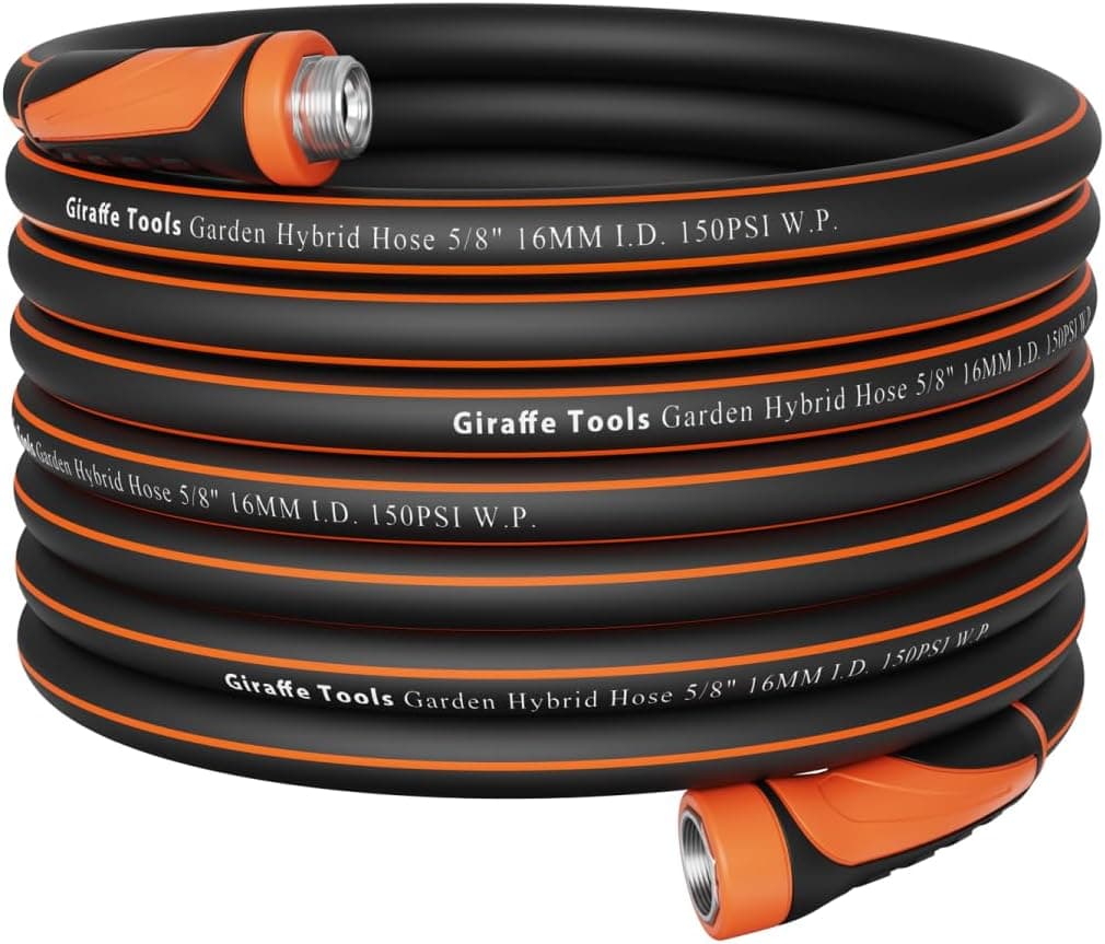 Giraffe Tools Garden Hose 100ft x 5/8", Water Hose Heavy Duty, Flexible, Lightweight Hybrid Hose with Swivel Handle, Male to Female Fittings, Burst 600 PSI