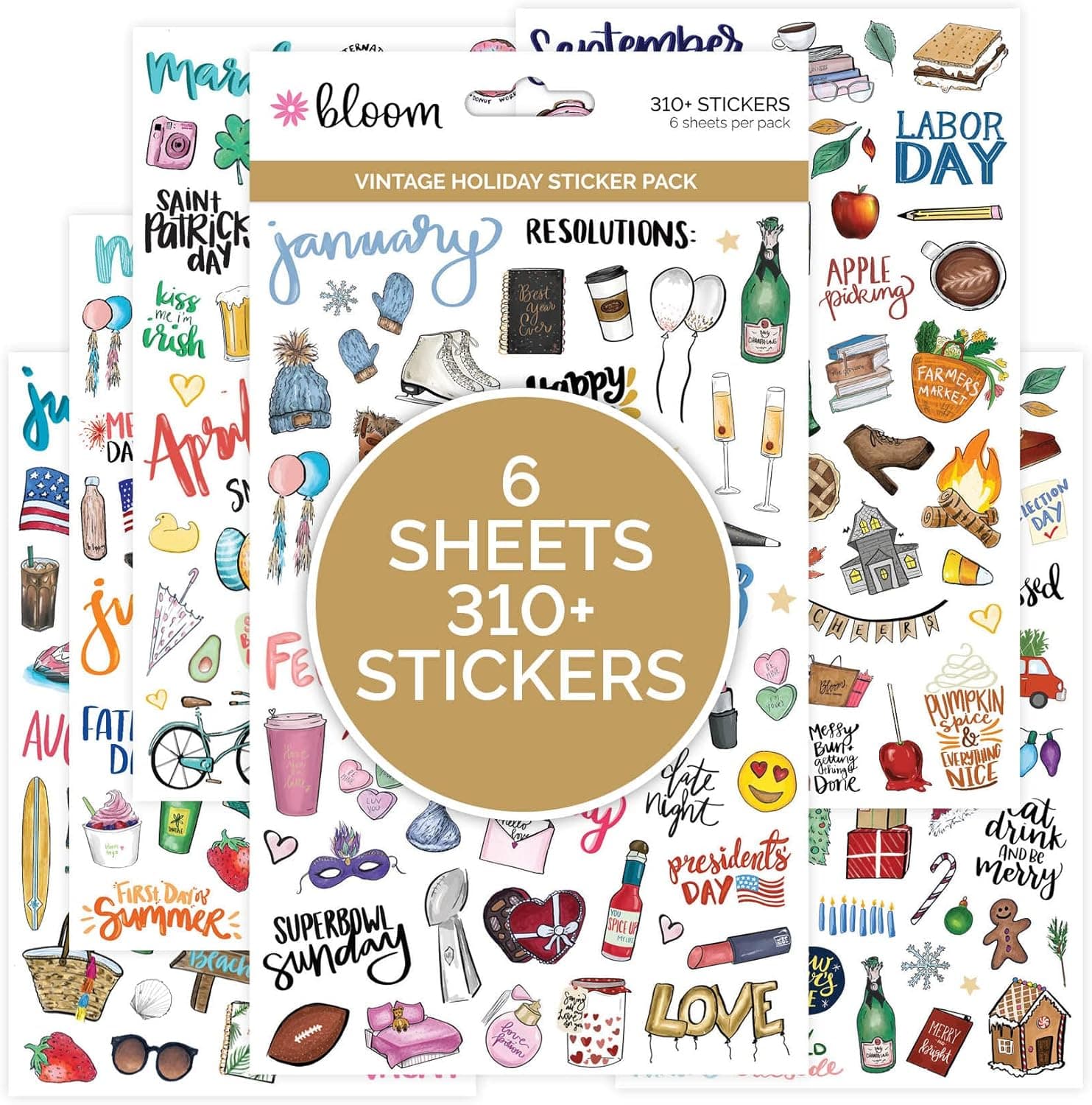 bloom daily planners Holiday Seasonal Planner Sticker Sheets - Vintage Seasonal Sticker Pack - Removable & Repositionable - Over 310 Stickers Per Pack!