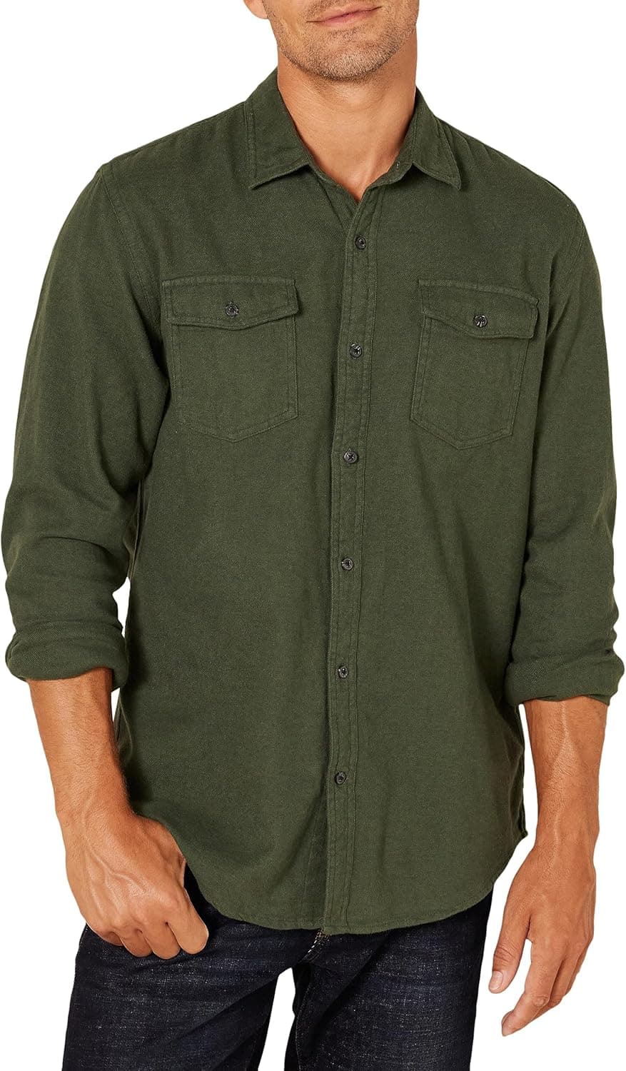 Amazon Essentials Men's Regular-Fit Long-Sleeve Two-Pocket Flannel Shirt - Discontinued Colors