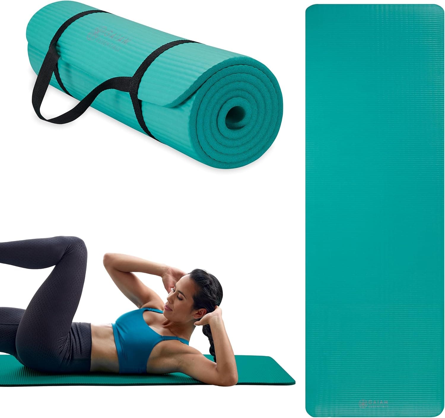 Gaiam Essentials 2/5" Thick (10mm) Yoga & Pilates, Fitness & Exercise Mat with Easy-Cinch Carrier Strap Cushion Support For Fitness and Gym Workouts