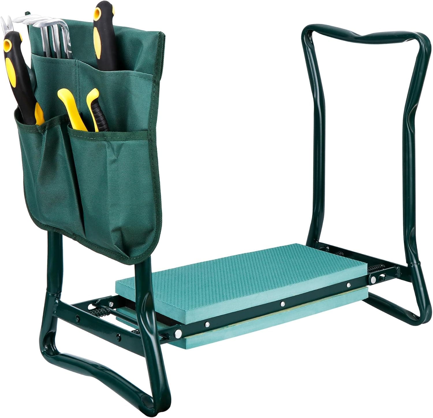 HomGarden Folding Garden Kneeler Seat Bench Stool w/Soft Kneeling Pad and Large Tool Pouch Foldable Gardener Stool