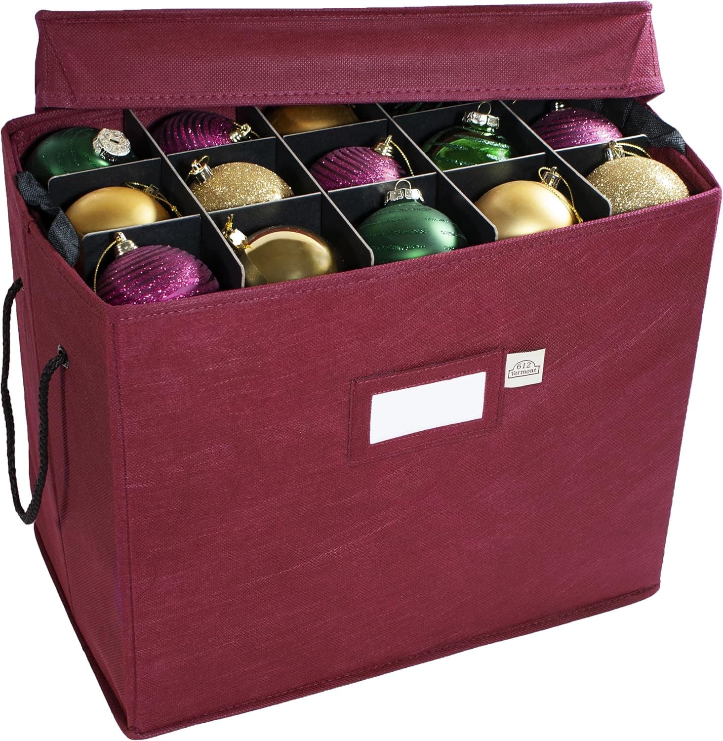 612 Vermont Christmas Ornament Storage Box with Adjustable Acid-Free Dividers, 4 Removable Trays with Handles, 16.25 Inch x 10 Inch x 13 Inch, Holds 60-3 Inch Ornaments