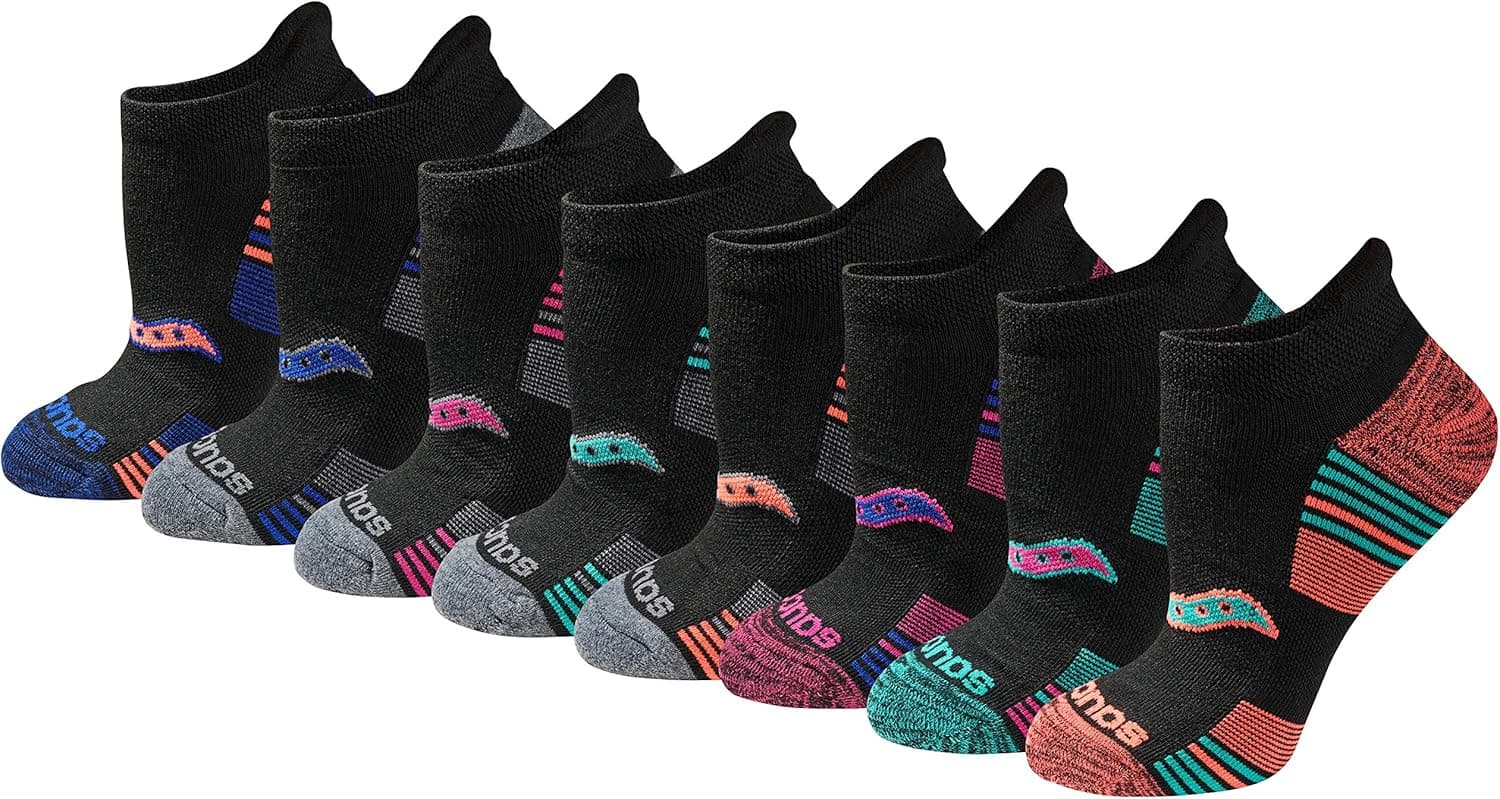 Saucony Women's RunDry Performance Heel Tab Athletic Socks, Available in S-L (8, 16, 24 Pairs)