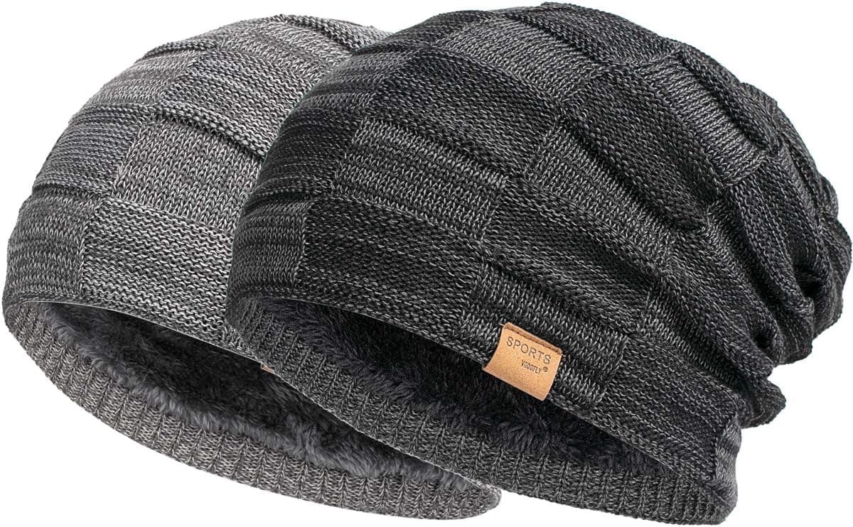 Vgogfly Slouchy Beanie for Men Winter Hats for Guys Cool Beanies Mens Lined Knit Warm Thick Skully Stocking Binie Hat Pairs