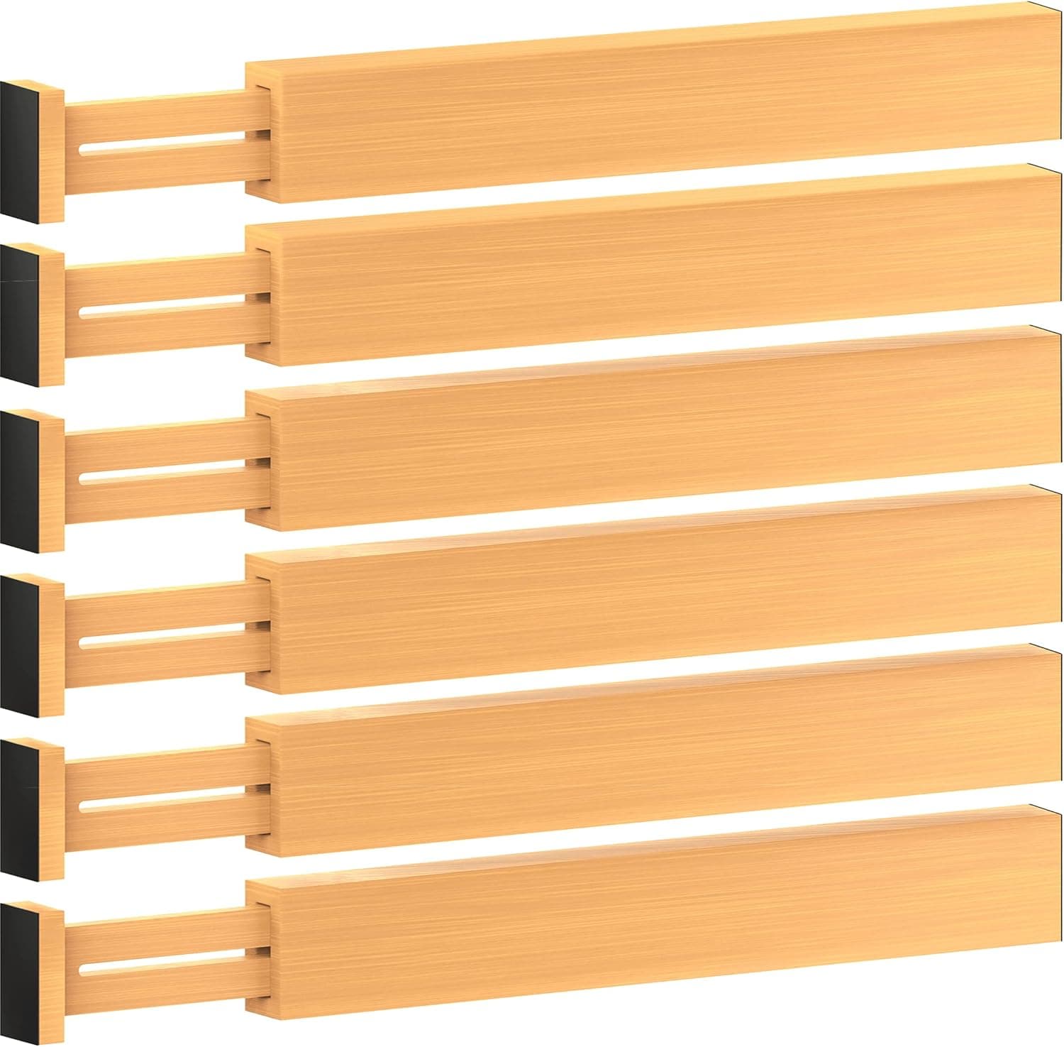 6 Pack Bamboo Drawer Dividers - 17" to 21.5" Expandable Adjustable Drawer Organizer for Kitchen Utensils, Large Kitchen Drawer Divider, Clothes, Dresser, Bedroom, Bathroom & Desk Drawer Separator Set