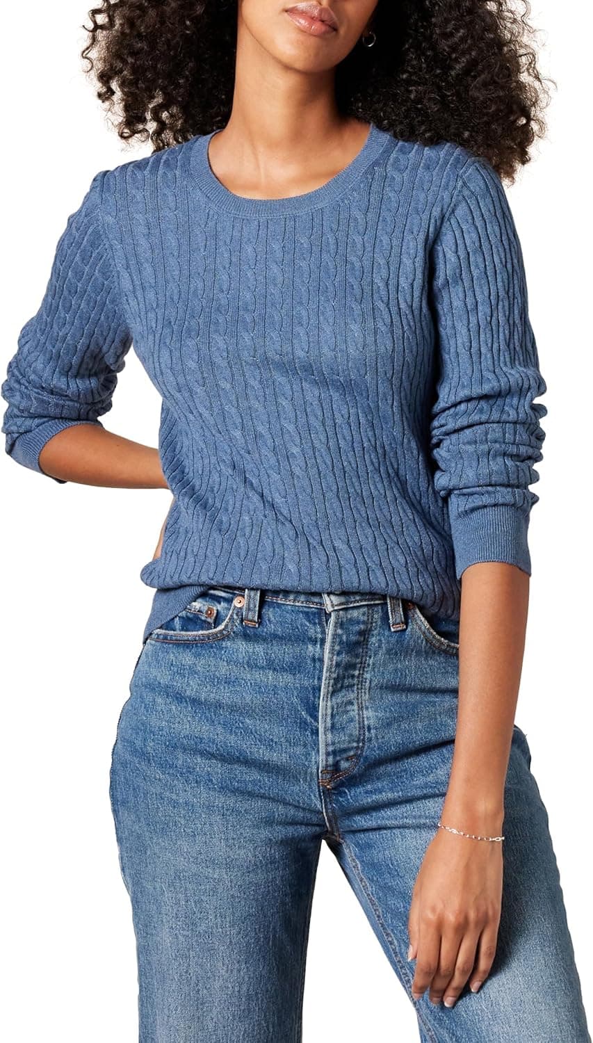 Amazon Essentials Women's Lightweight Long-Sleeve Cable Crewneck Sweater (Available in Plus Size)