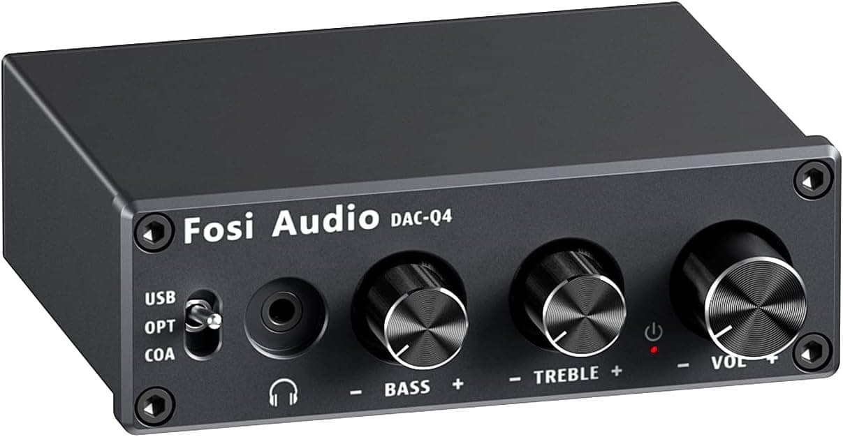 Fosi Audio Q4 DAC Headphone Amp for PC, Desktop Digital to Analog Audio Converter for Home Stereo Amplifier and Powered Speakers, PC-USB/Optical/Coaxial Inputs, 3.5mm Headphone/RCA Outputs