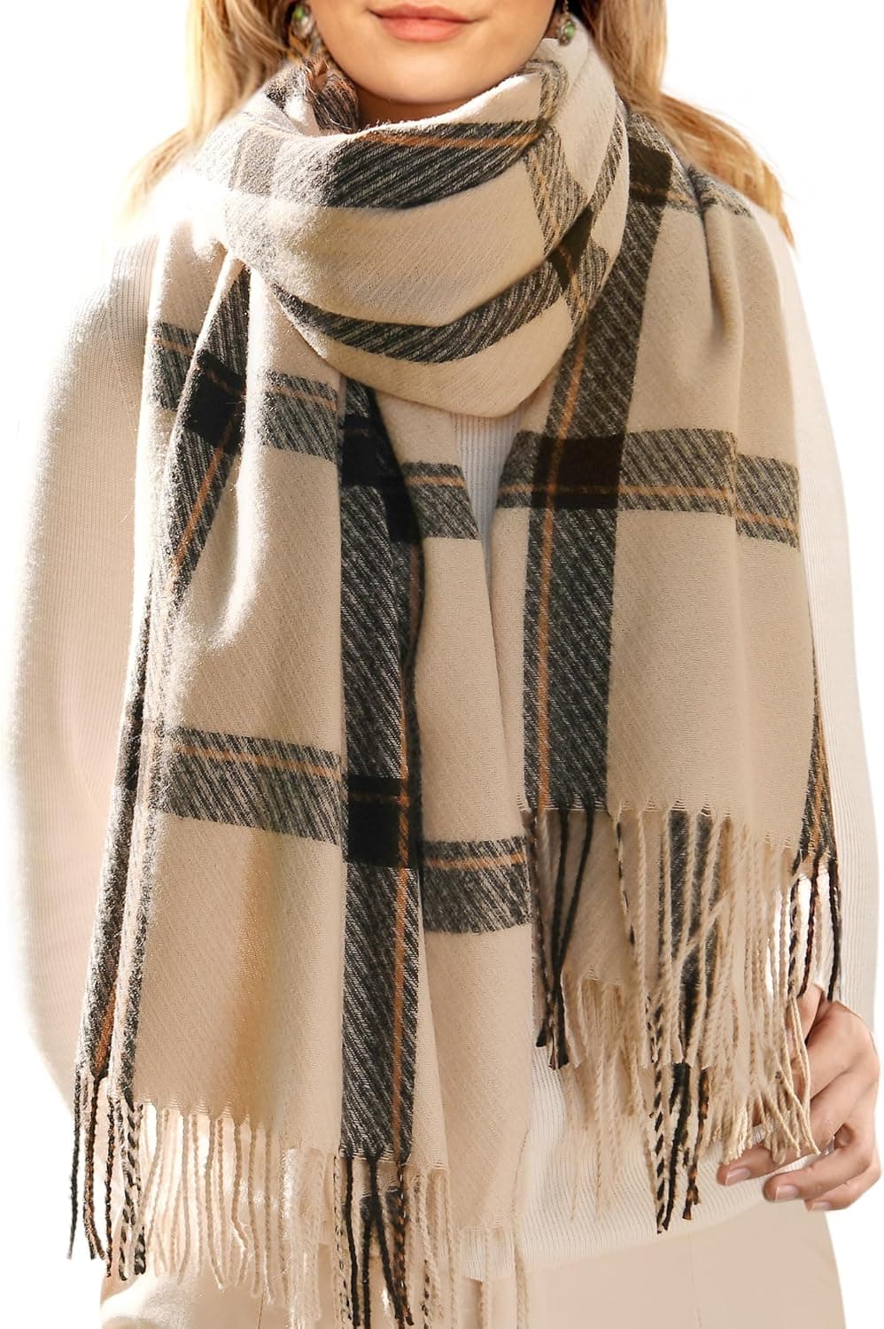FURTALK Winter Scarf for Women Shawl Soft Tassel Plaid Large Oversized Scarves Wraps