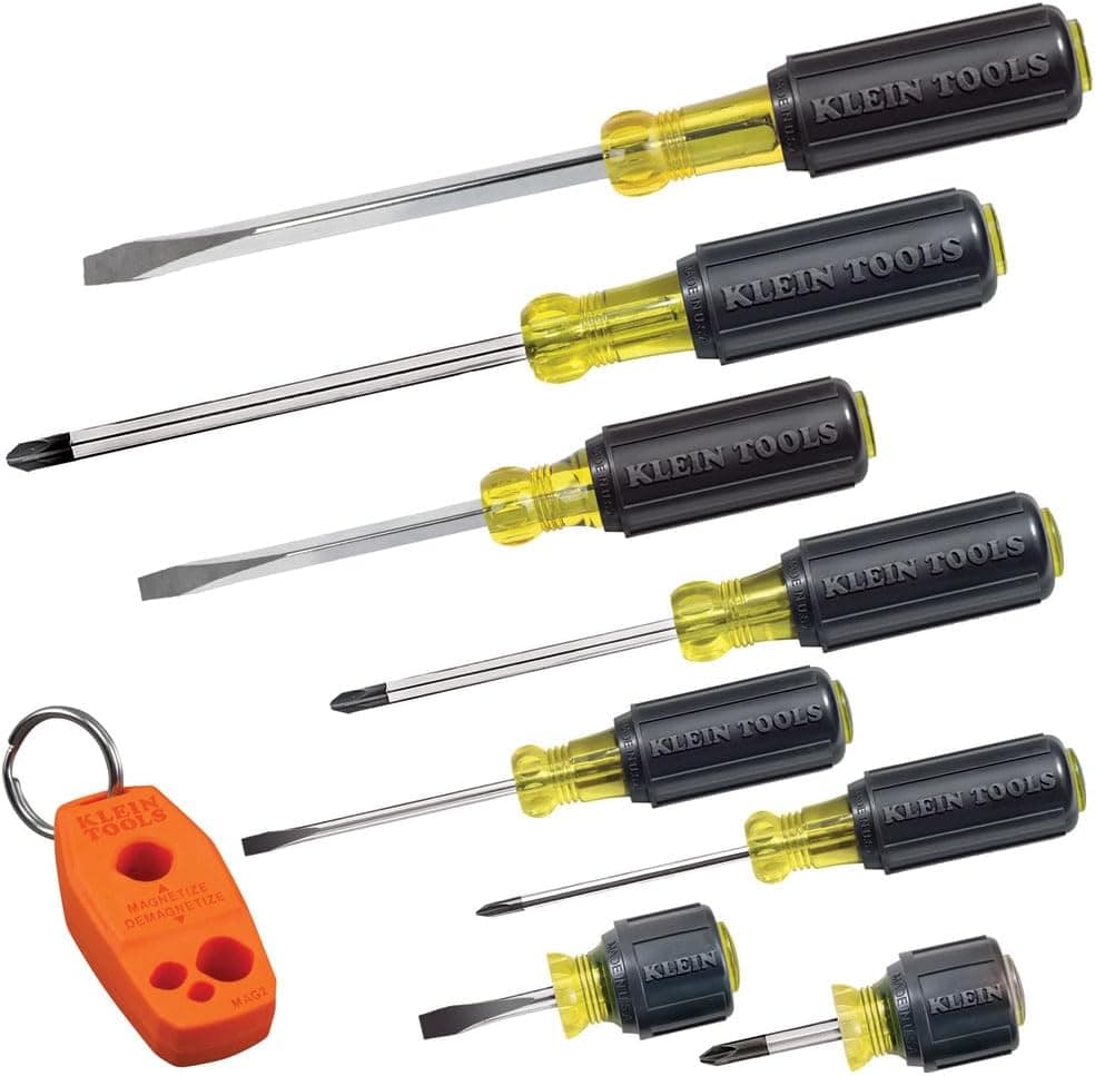 Klein Tools 85148 Screwdriver Set with Magnetizer/Demagnetizer for Magnetic Tips, Flathead and Phillips, Home Improvement, 9-Piece
