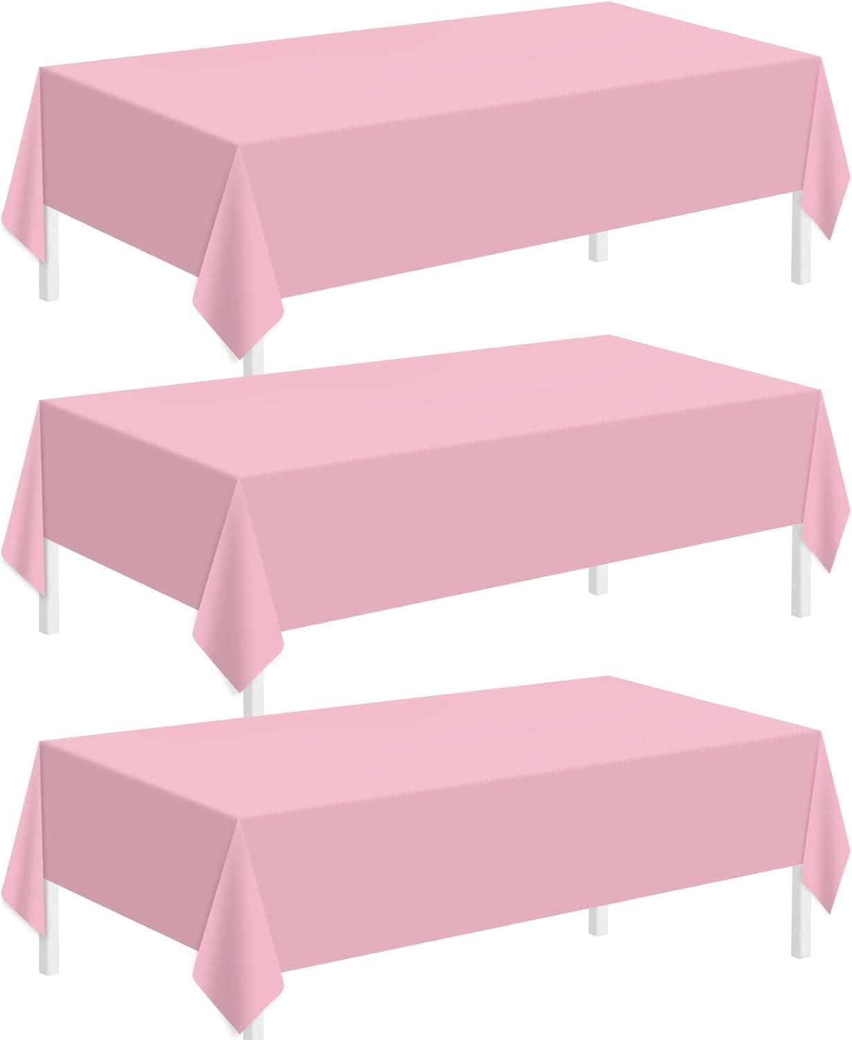 Childom 3 Pack Plastic Tablecloths for Rectangle Tables 54" x 108" Pink Disposable Table Cloths for 6 to 8 Foot Tables Indoor or Outdoor Parties Birthday Wedding Christmas Anniversary Buffet Table