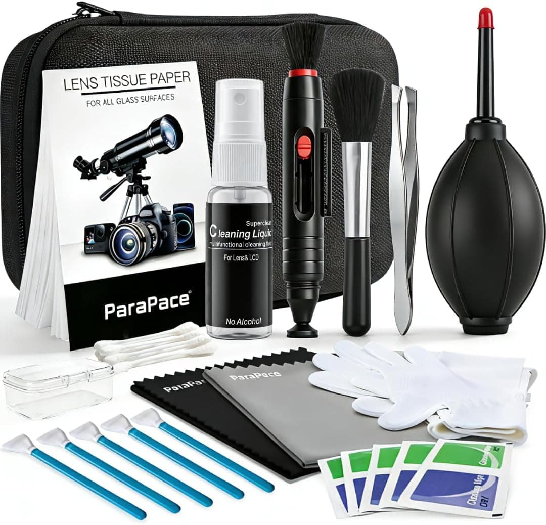28pcs Camera Cleaning Kit with Storage Case, DSLR & Mirrorless Lens Cleaning Kit for Canon Nikon Sony, Includes 16mm APS-C Sensor Swabs, Air Blower, Cleaning Solution- Travel & Starter Pack