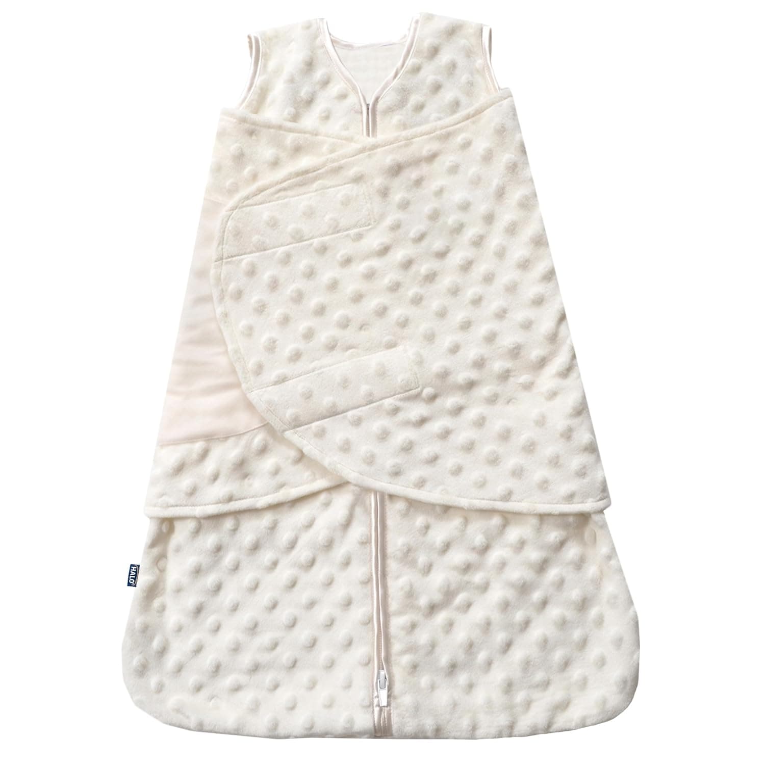 HALO Sleepsack Swaddle, 3-Way Adjustable Swaddle Blanket, TOG 3.0, Velboa, Cream Plush Dots, Small, 3-6 Months