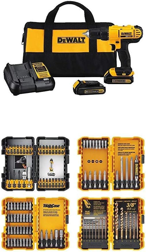 DEWALT 20V MAX* Cordless Drill / Driver Kit with Screwdriver/Drill Bit Set, 100-Piece (DCD771C2 & DWA2FTS100)