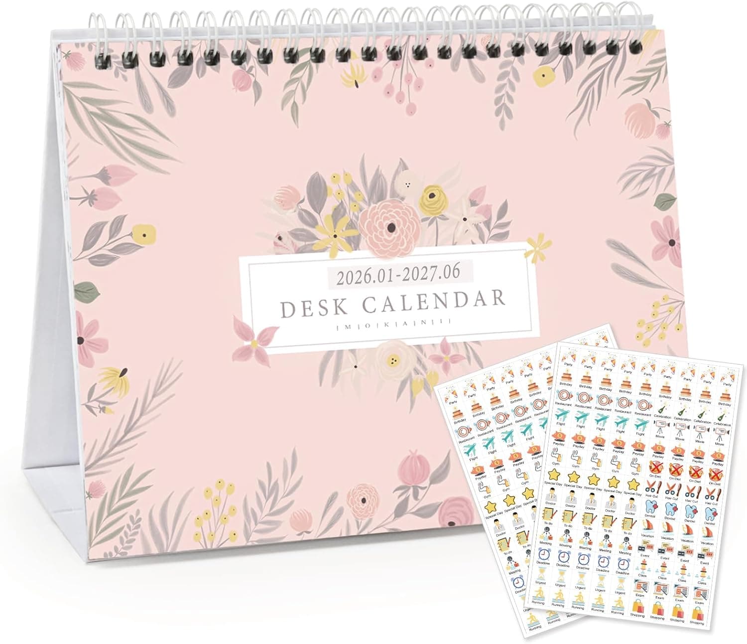 Small Desk Calendar 2026-2027, Mokani Standing Desktop Calendar (Jan.2026-Jun.2027), Academic Flip Calender with Stickers & US Holidays Marked (8"x6")