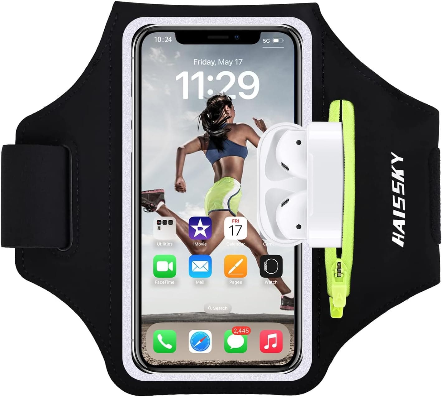 Cell Phone Running Armband with Zipper Pocket Armband Case Running Holder for iPhone 16 Pro Max/15/14 Pro Max/13/12 /11 Pro Max/XS/XR,Galaxy S20 S10,Sweatproof Arm Band with Card/Key Bag