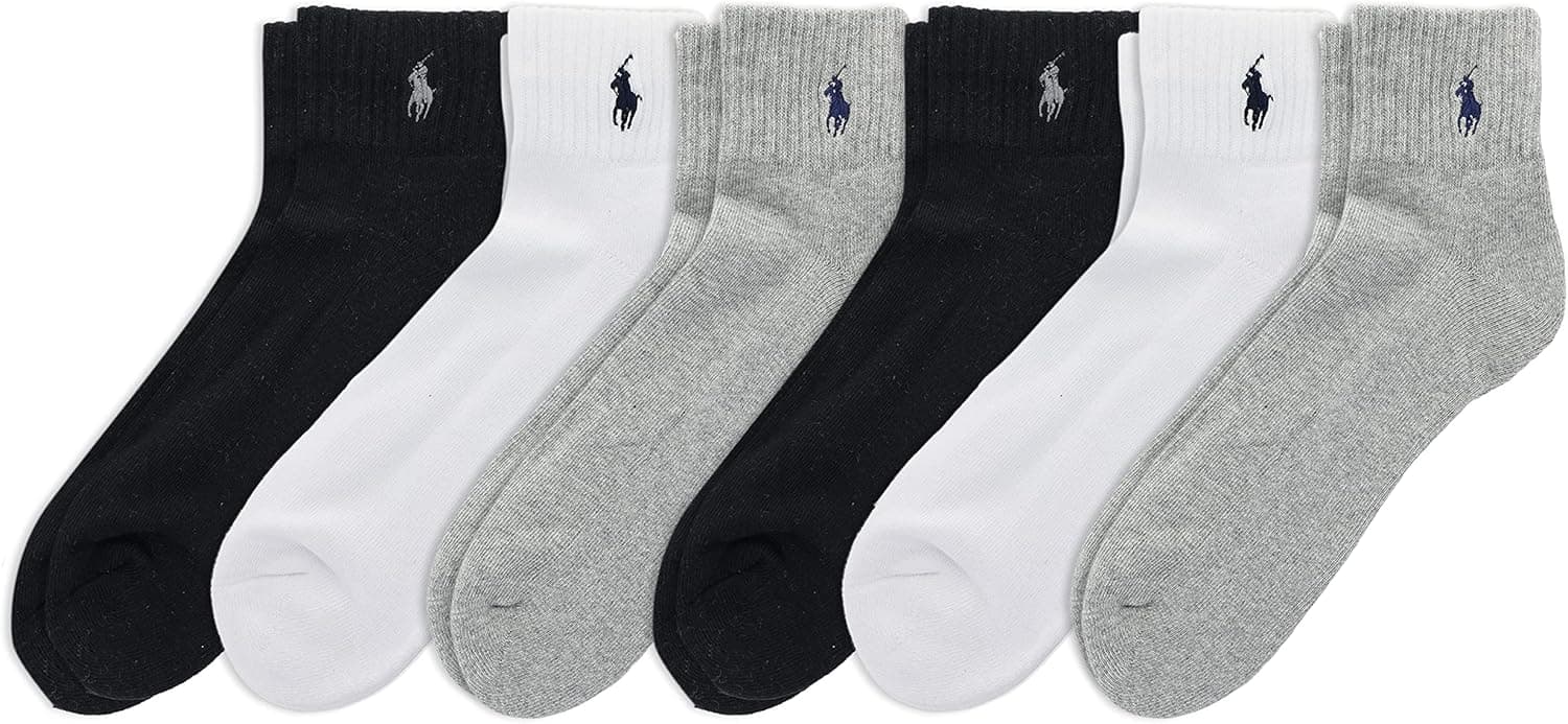 POLO RALPH LAUREN Men's Classic Sport Solid Socks 6 Pair Pack - Cushioned Cotton Comfort, Gray Heather Assorted, 6-12.5