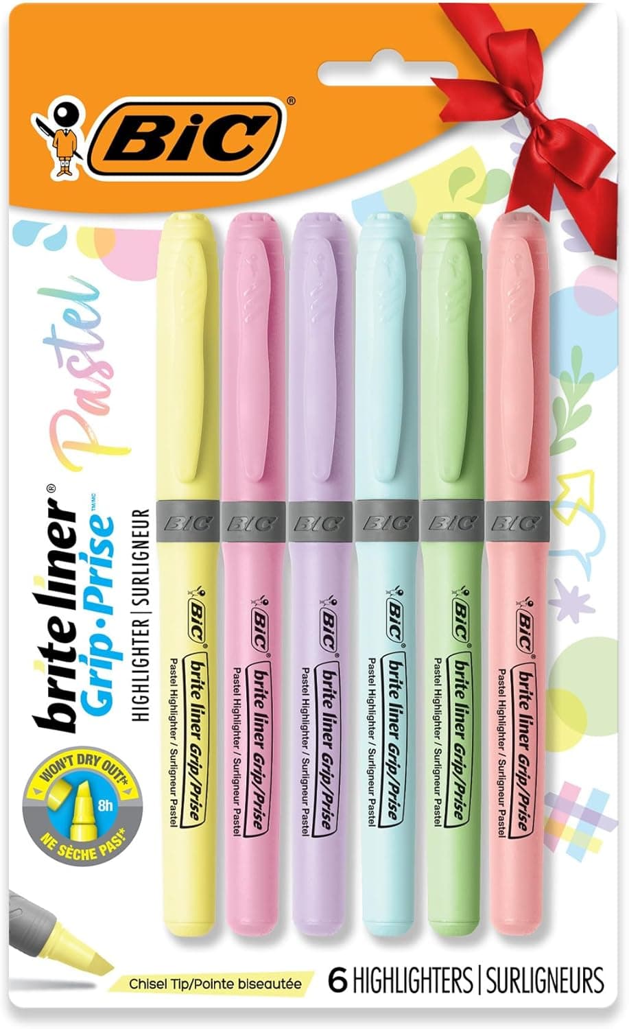BIC Brite Liner Grip Pocket MINI Highlighter, Pastel Ink Colors, Chisel Tip, 6 Count (Pack of 1)
