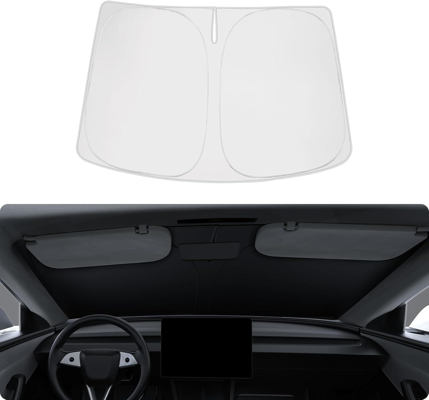 BASENOR 2017-2026 Tesla Model Y Model 3 Windshield Sunshade, Folding Front Window Sun Shade Full Cover, Heat UV Protection Visor Accessories (Standard/Premium/Performance)