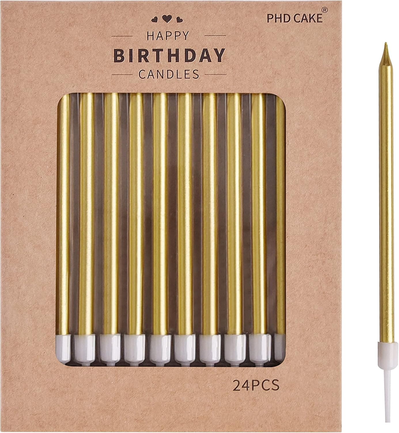 PHD CAKE Gold Long Thin Metallic Birthday Candles, Cake Candles, Birthday Parties, Wedding Decorations, Party Candles, Cake Decorations