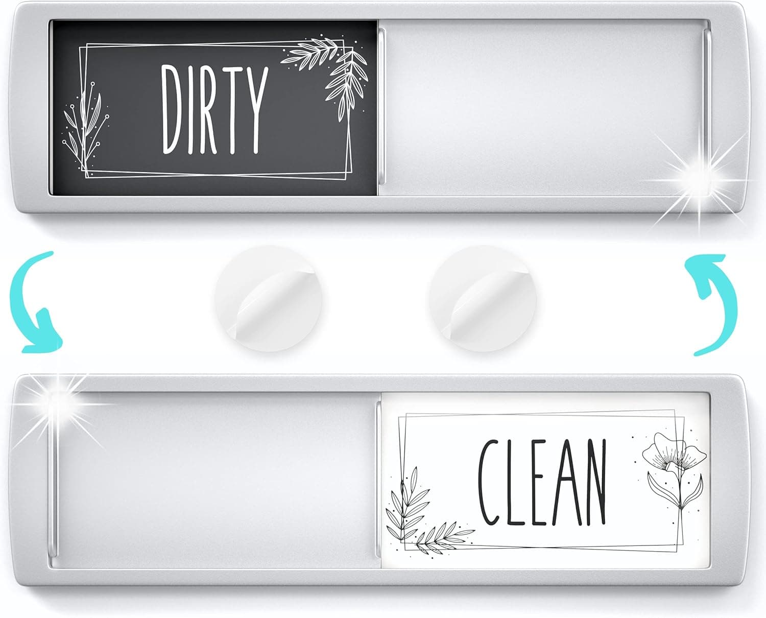 ASSURED SIGNS Stylish Clean Dirty Magnet for Dishwasher 7 x 2 Inch - Dishwasher Magnet Clean Dirty Sign for Kitchen with Sliding Indicator - Promotes Family Routines and Organization