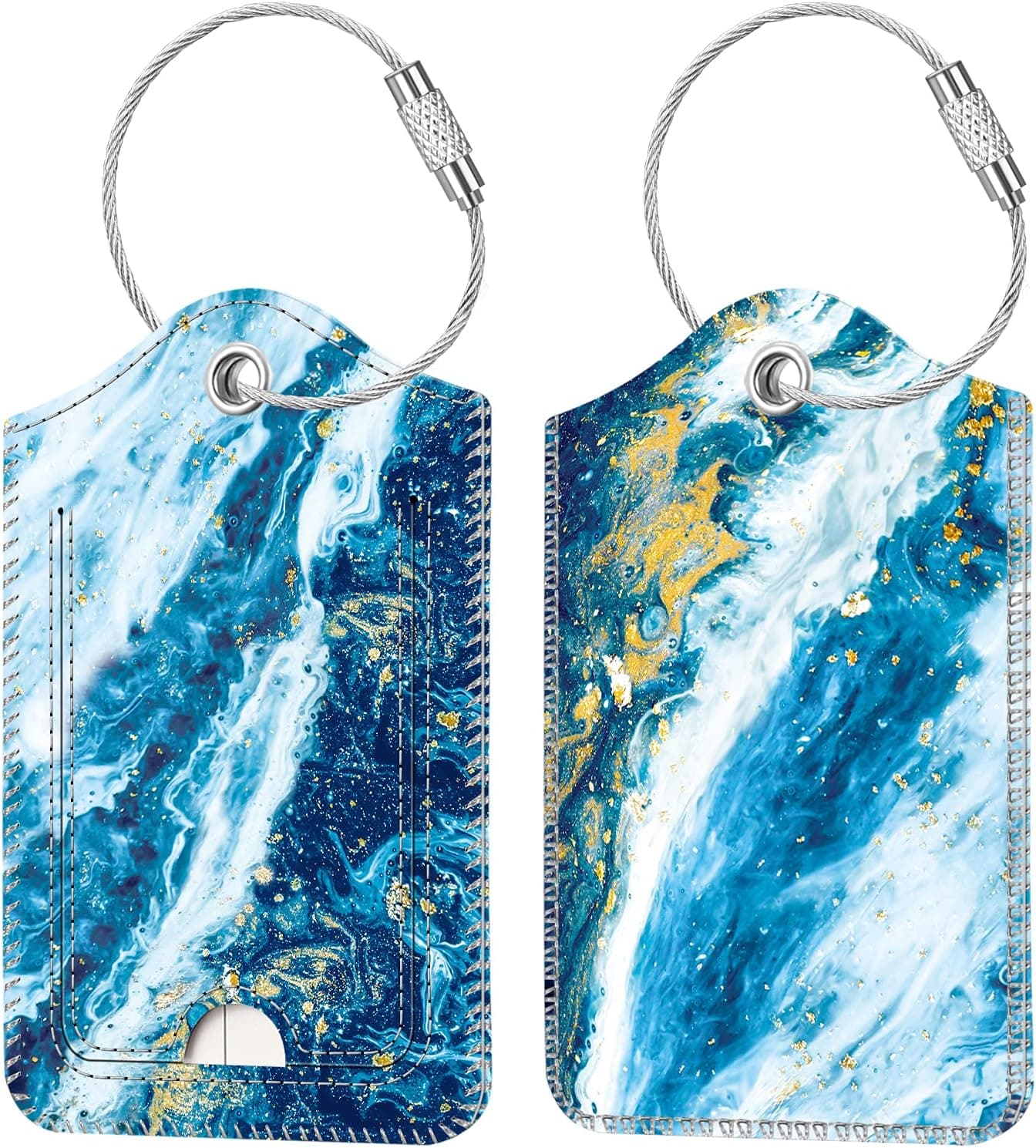 Fintie Luggage Tags, Privacy Cover ID Label with Stainless Steel Loop and Address Card for Travel Bag Suitcase - Sandy Wave (2 Piece)