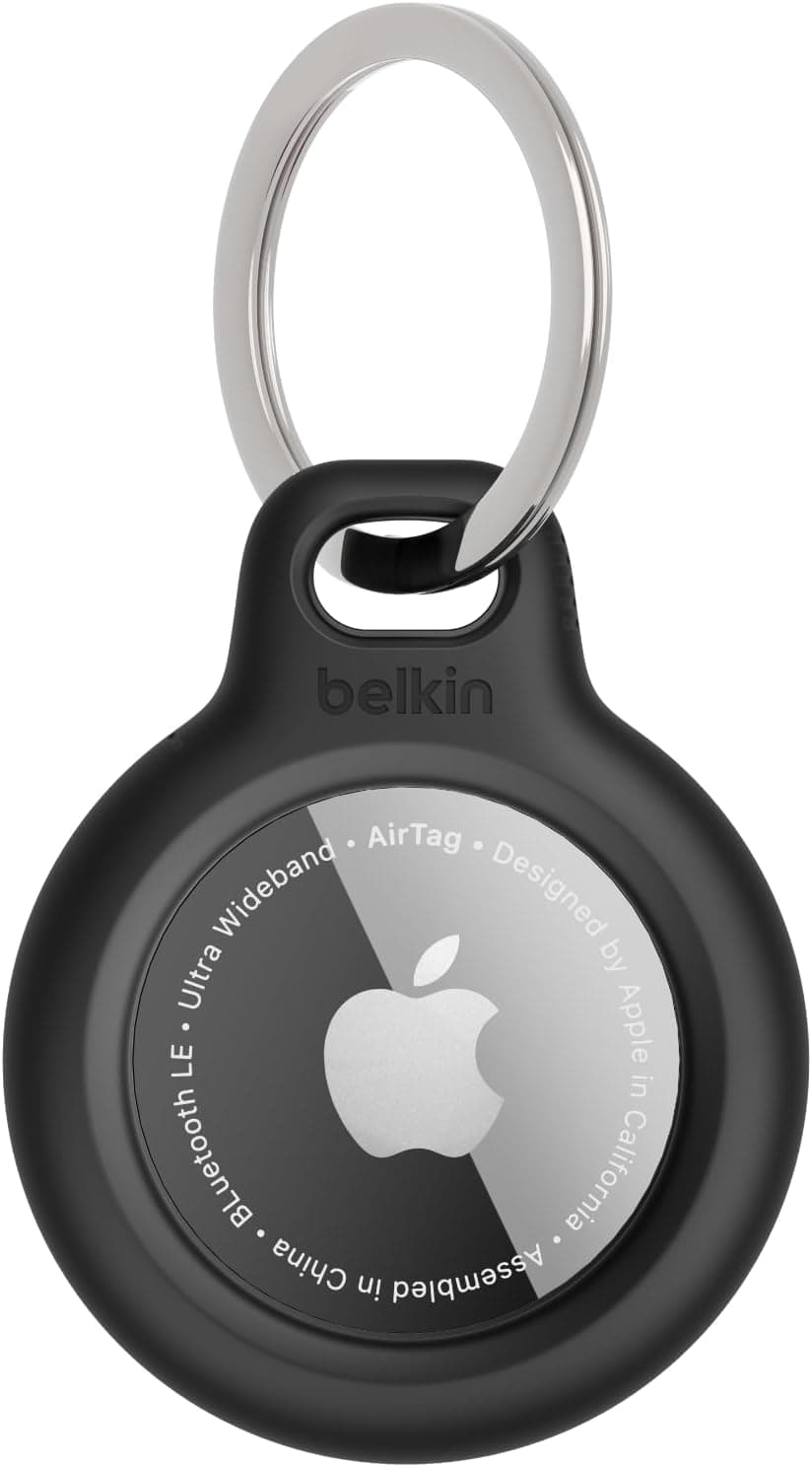 Belkin Apple AirTag Secure Holder with Key Ring - Durable, Scratch-Resistant Case with Open Face & Raised Edges - Protective AirTag Keychain Accessory for Keys, Pets, Luggage, & More - Black