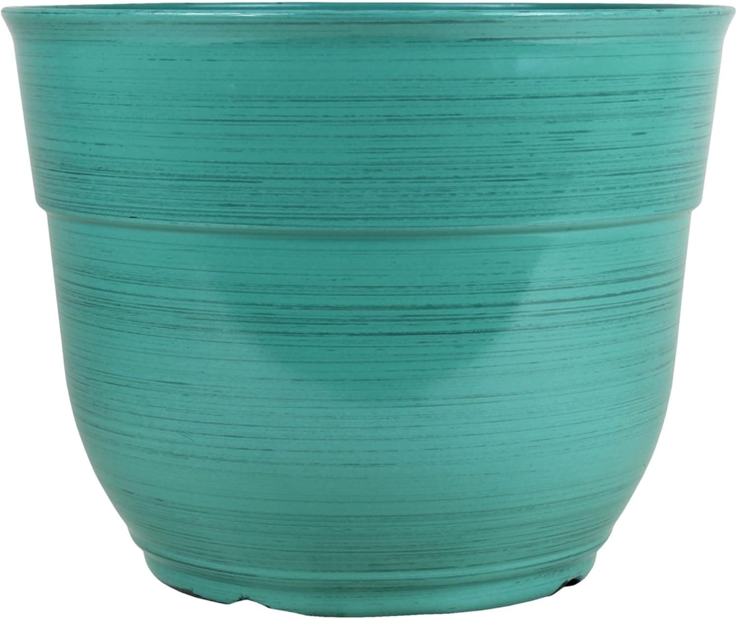 Garden Elements Indoor/Outdoor Glazed Brushed Happy Plastic Planter, Large, Dark Aqua, 15"