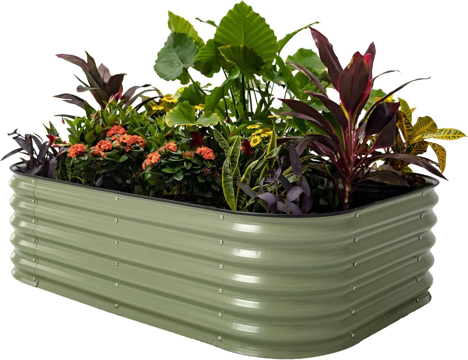 Vego garden Raised Garden Bed Kits, 17" Tall 6 in 1 Modular Metal Raised Planter Bed for Vegetables Flowers Patio Ground Planter Box-Olive Green
