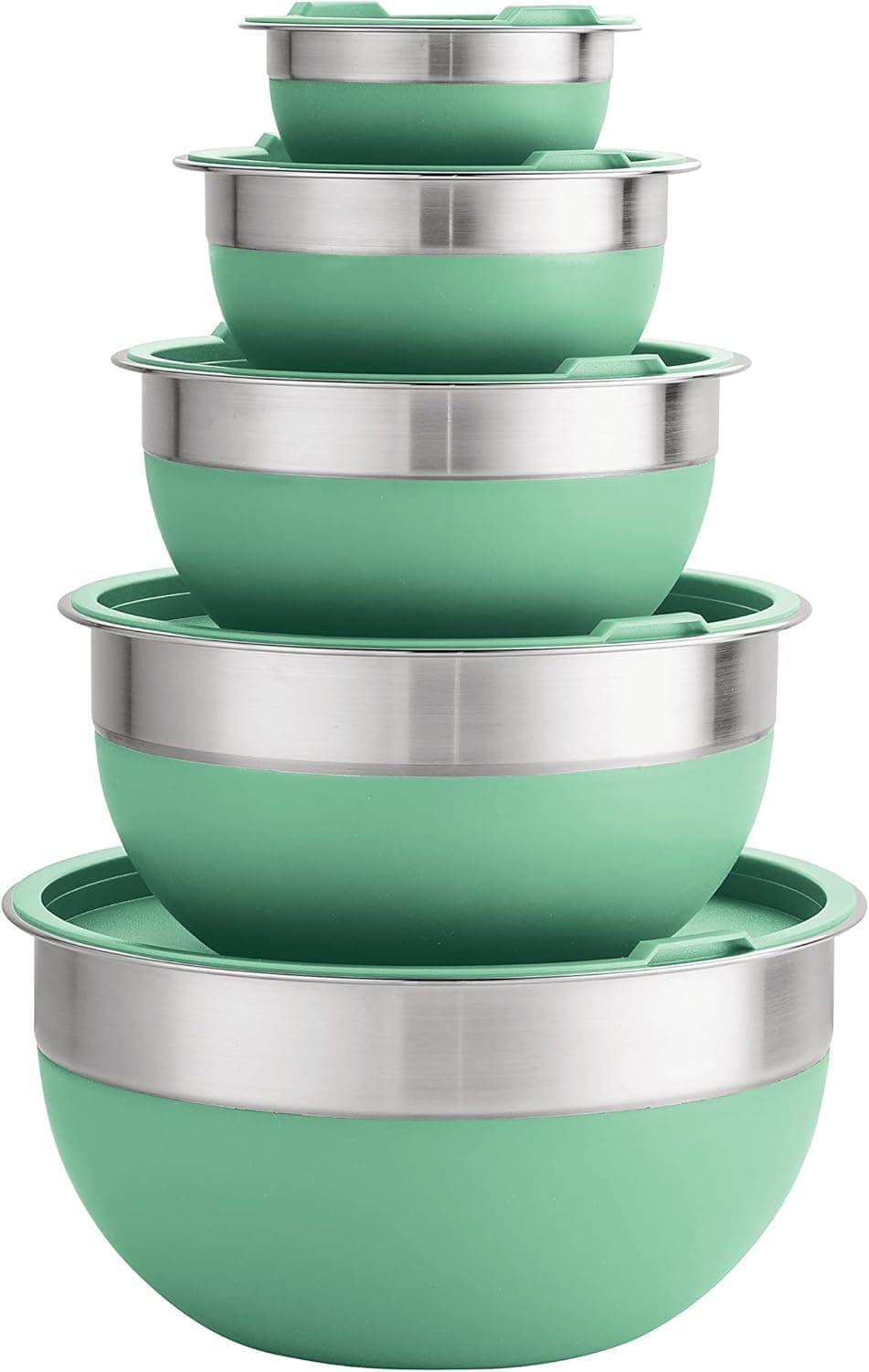 Tramontina 10 Pc Covered Stainless Steel and Silicone Mixing Bowl Set (Mint Green)