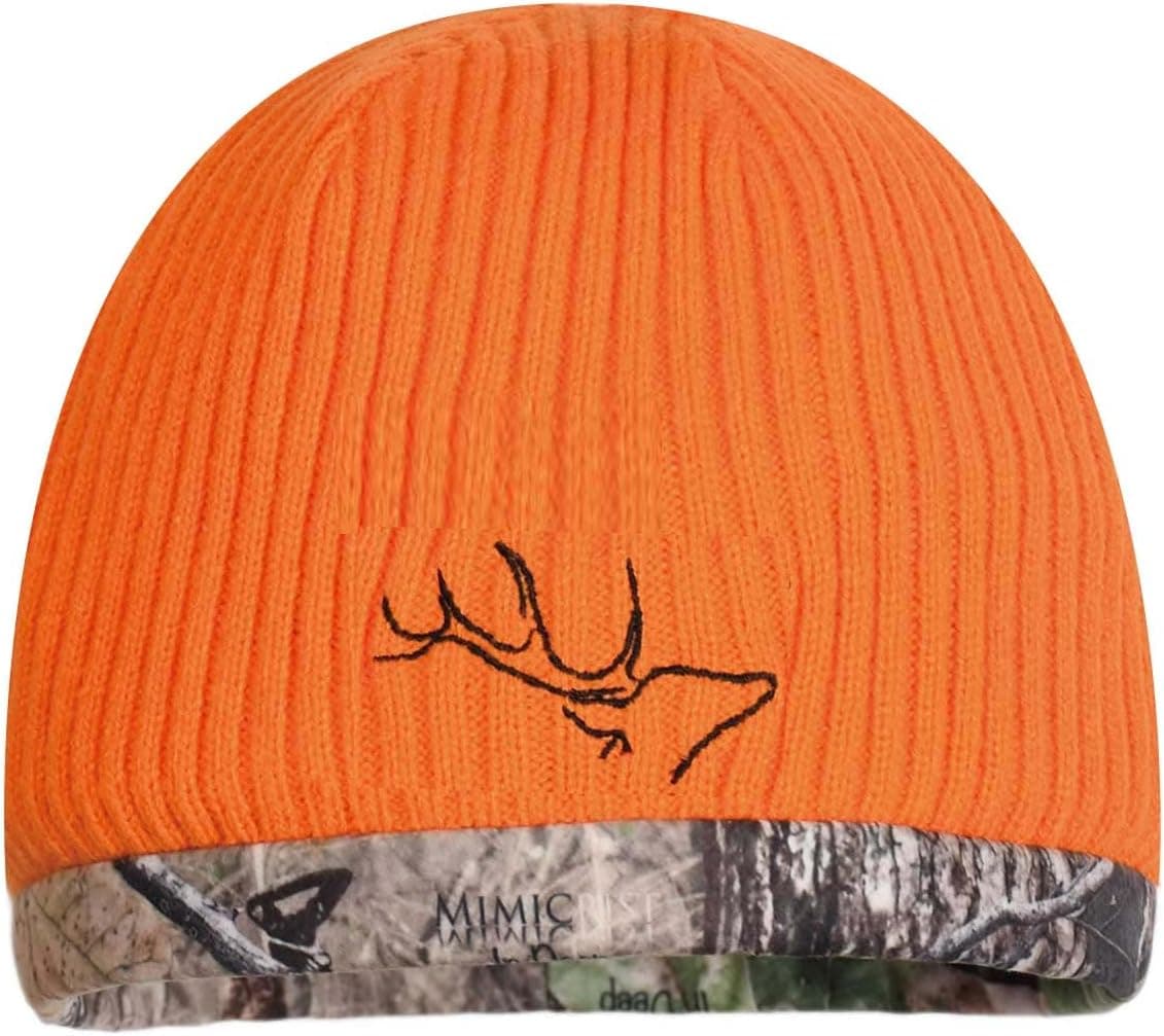 EDTREK Youth Reversible Tech Beanie Hat - Boys Girls Windproof Fleece Winter Hat and Orange Hunting Hats (Blaze - in Deep Camo)